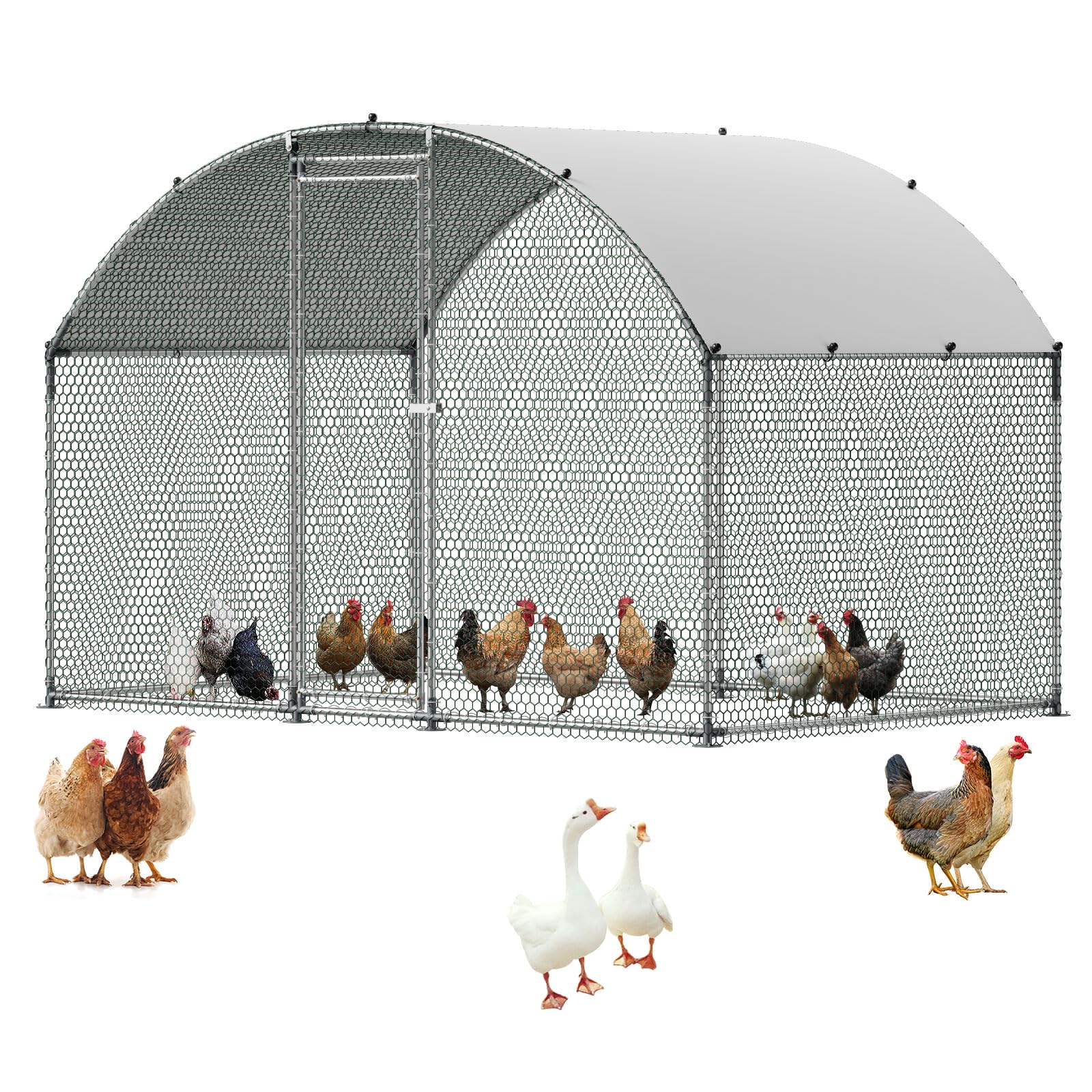 VEVOR Gallinero de Metal 3 x 2 x 2 m, Corral Grande para Gallinas con Cubierta, Cerramiento de Gallinero con Techo Abuhardillado y Cerradura de Seguridad para Patos, Conejos y Aves de Corral