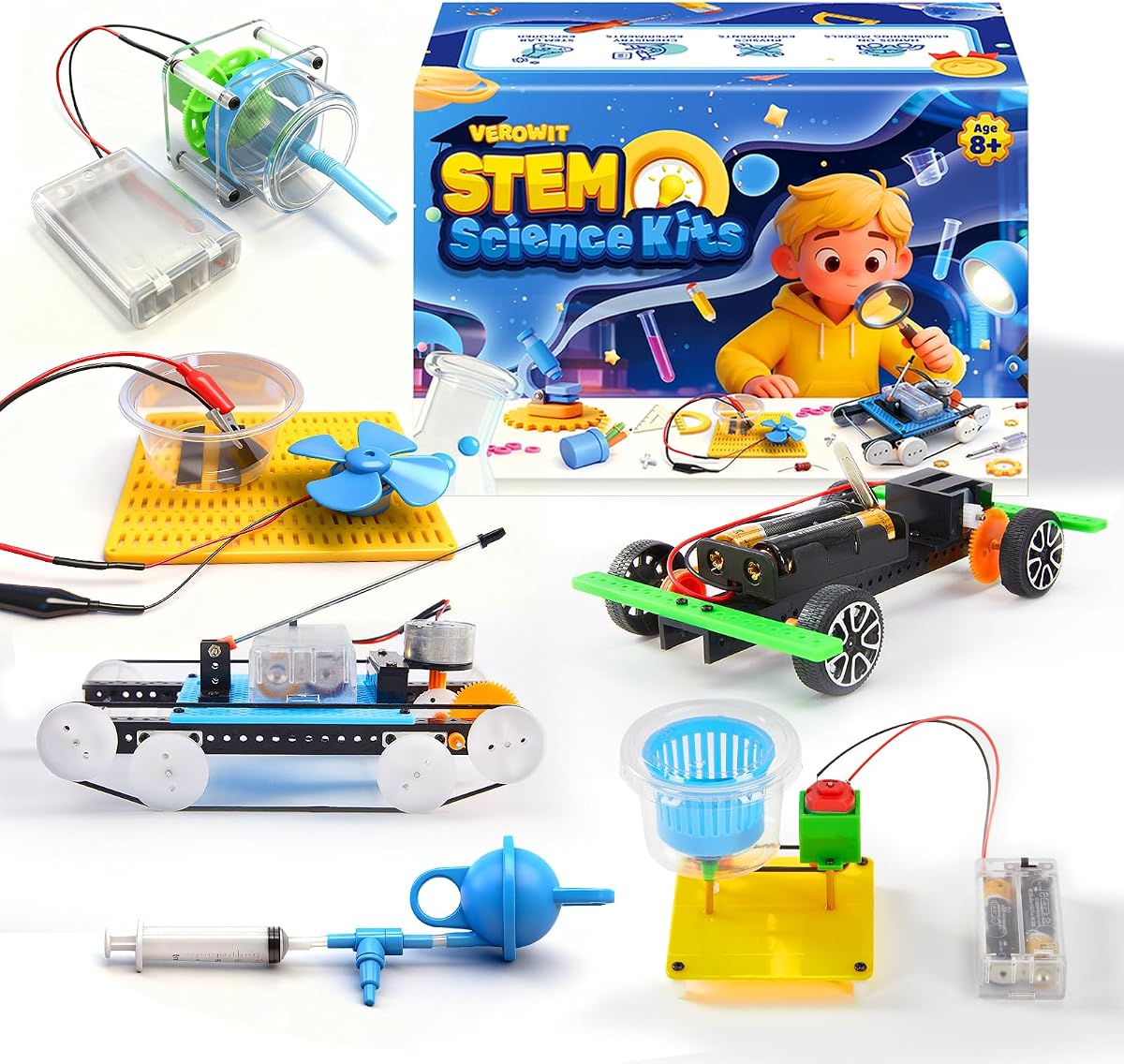 6-in-1 STEM Home Lab Science Kit for Kids Age 8-12, Boys & Girls 9 10 11 13 14 Year Old Educational Adventure Set: Tank & Car Building, Saltwater Generator | Perfect Birthday & Learning Gift for Kids