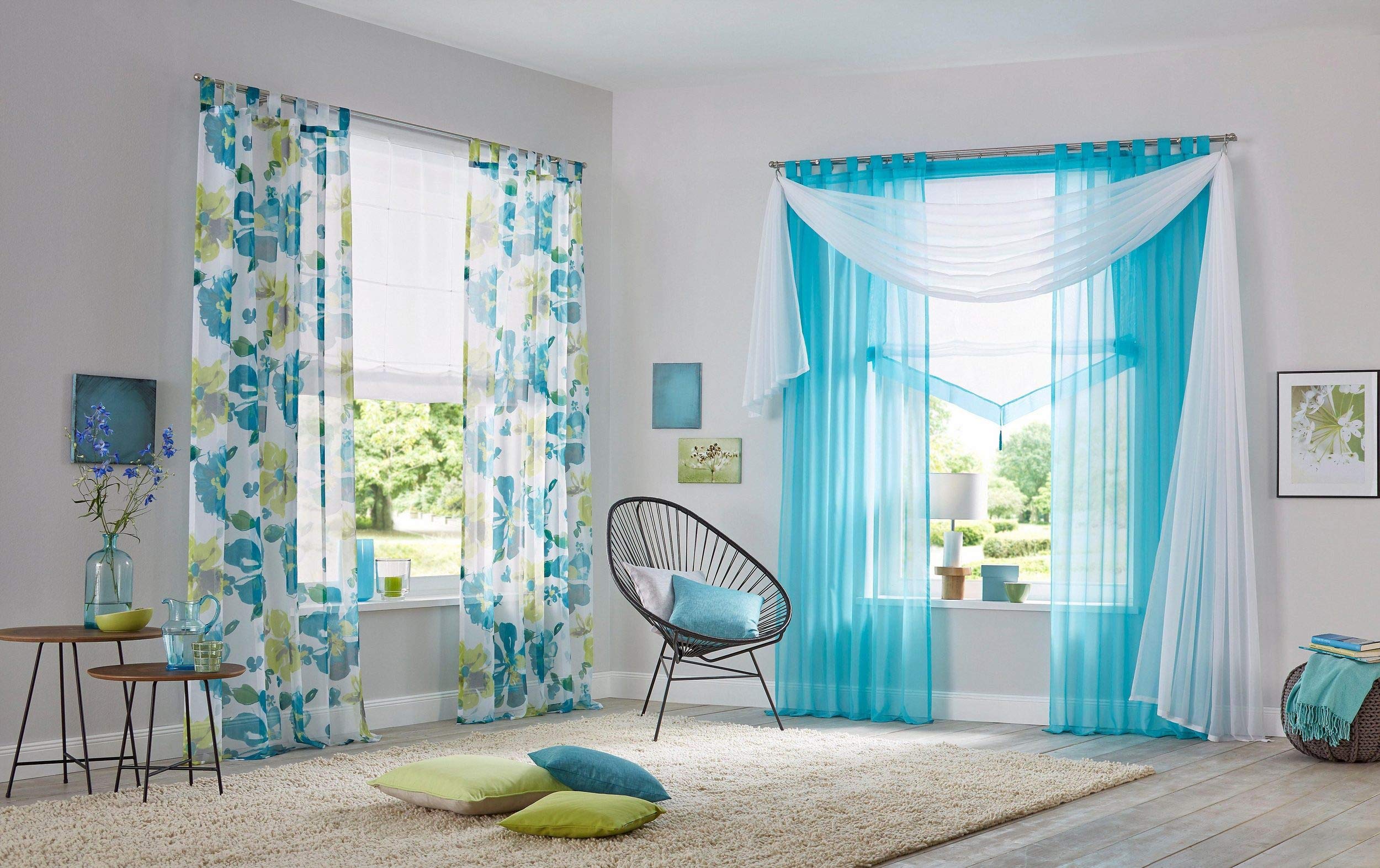 Voile Transparenter Freihandbogen einfarbig Uni Querbehang Wohnzimmer Gardinenschals (HxB 300x140, beige) 1 Stück