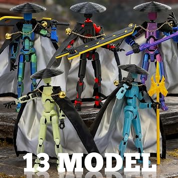 Robo 13 3D Printed Action Figure, Assembled Lucky Figure Toy | Poseability Dummy Figure with Cloak & Weapon, No Assembly Required, Upgraded Joint Design, Heavy Play, Blue Purple