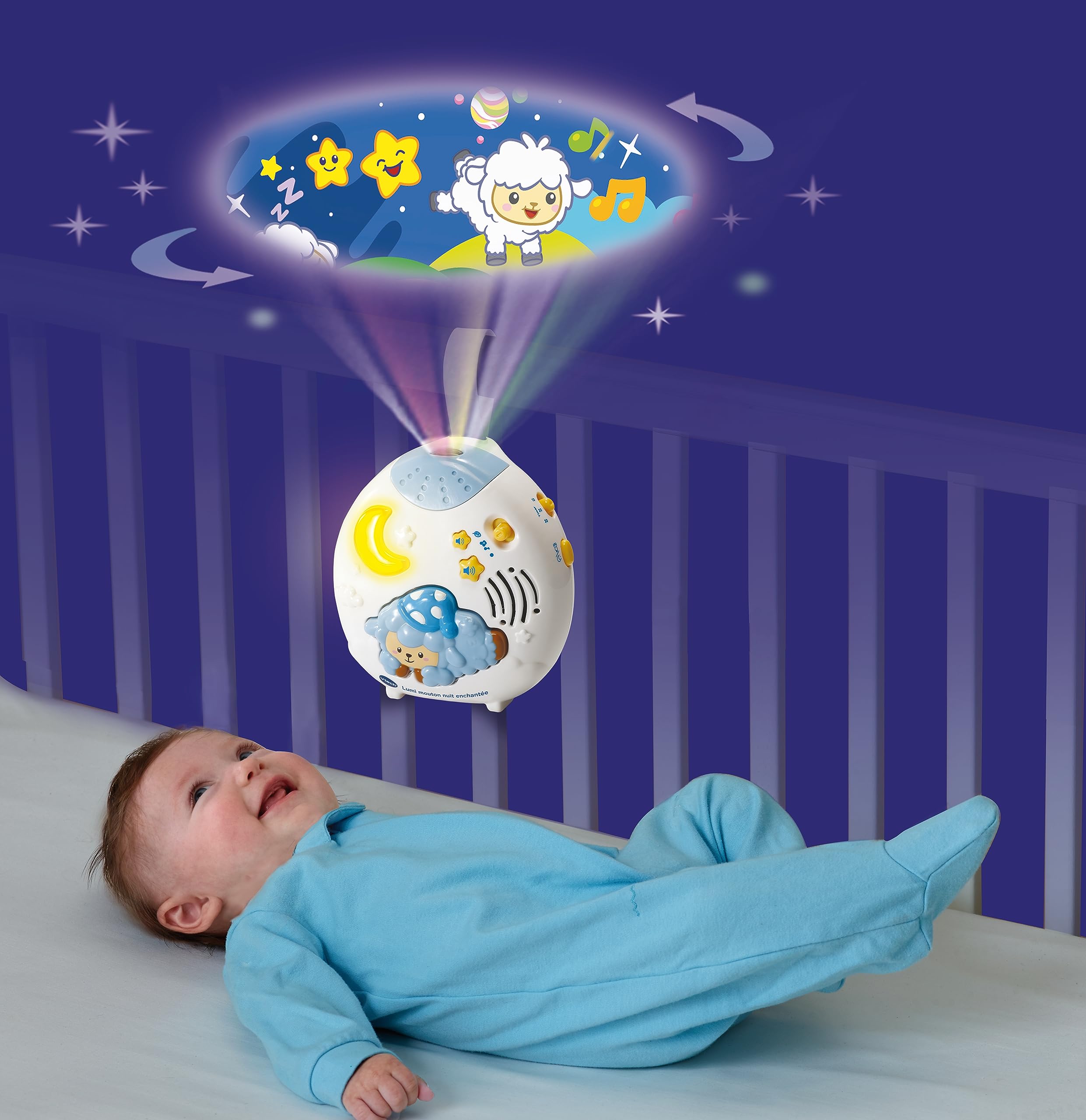 VTech Luna, Dolce Notte Luminosa, Luce Notturna Bambini, Luce Musicale con 40 Melodie e 2 Canzoni, Modalità Ninna Nanna e Suoni della Natura, Lingua Italiana, Batterie Incluse, 0-36 Mesi