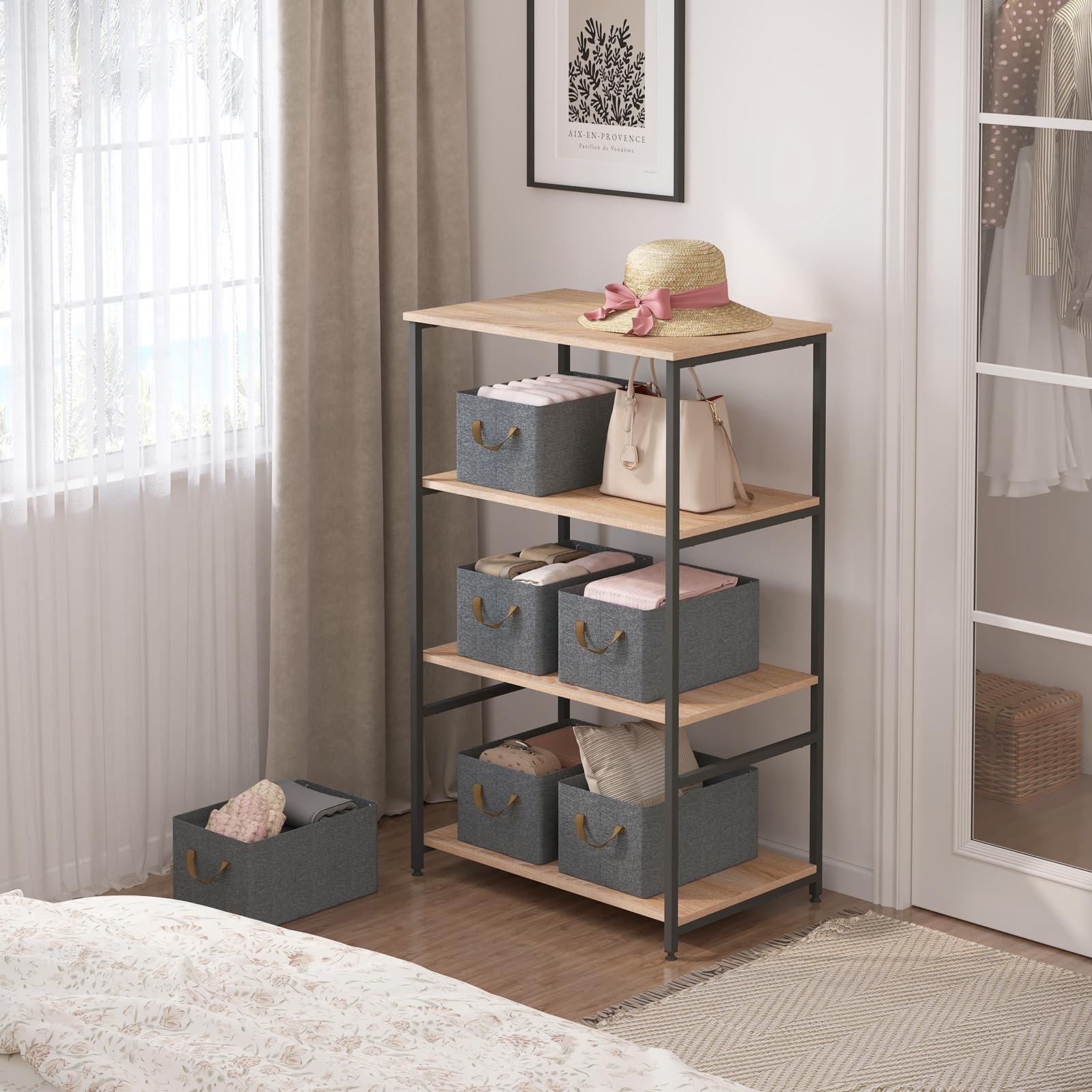 WOLTU Faltbare Aufbewahrungsboxen 10 Stück, mit Griffen, Grau, 47x28x20cm | aus Polyesterstoff, für Schlafzimmer, Arbeitszimmer, Wohnzimmer, für Kleidung Spielzeug, Organizer Box mit Griffen, faltbar,