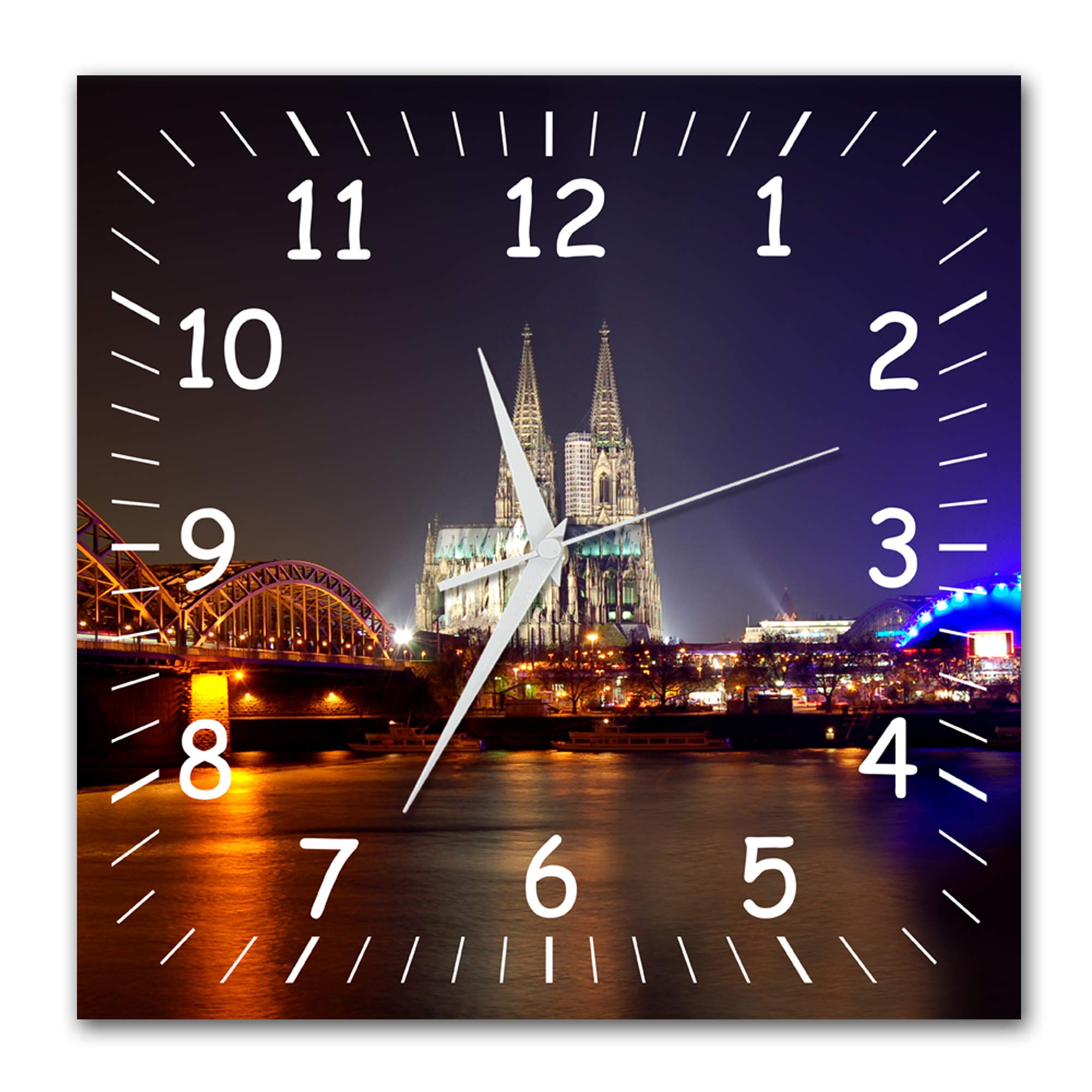 BM Funk Quarz Wanduhr Funkwanduhr Funkwanduhren Funkuhr Funkuhren kein Ticken lautlos geräuschlos leise modern ohne Tickgeräusche groÃŸ XXL Wohnzimmer Küche Skyline Köln 9480-1a WZ