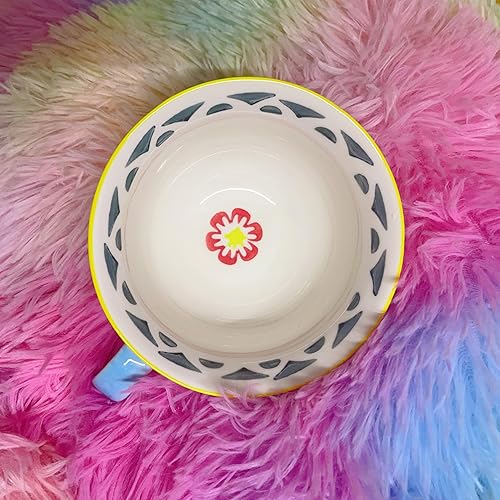 Miniatura 5 de Trendy Tandi Tazas y tazas de desayuno de avena con leche de gran capacidad, lindas tazas de té grandes de cerámica pintadas a mano, color artístico