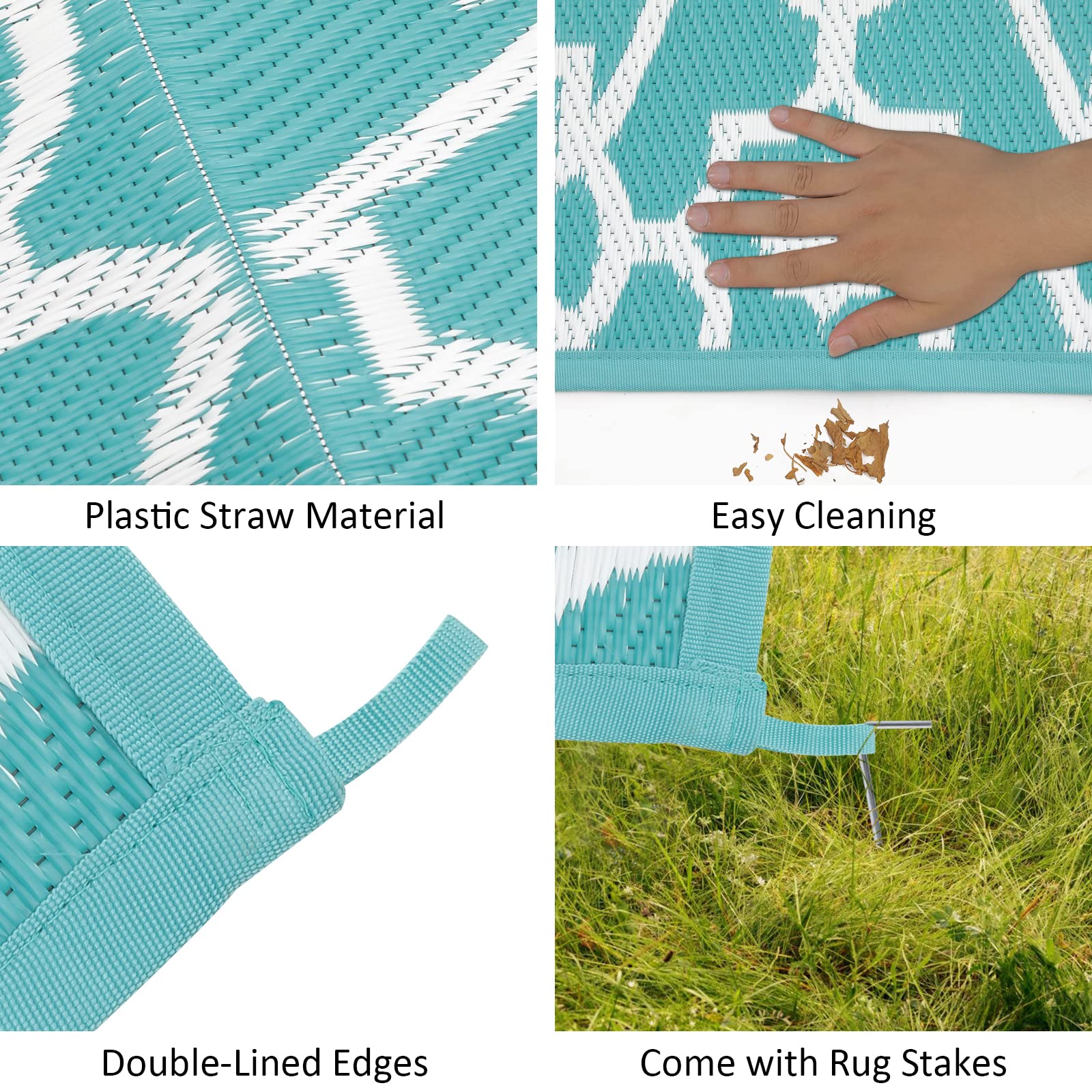 HEBE Outdoor Rugs for Patios Waterproof Clearance 5'x8' Reversible Patio Mat Plastic Straw Rug Doormat Boho Outside Area Rug Carpet for Camping RV,Porch,Deck,Beach,Balcony,Camper,Backyard