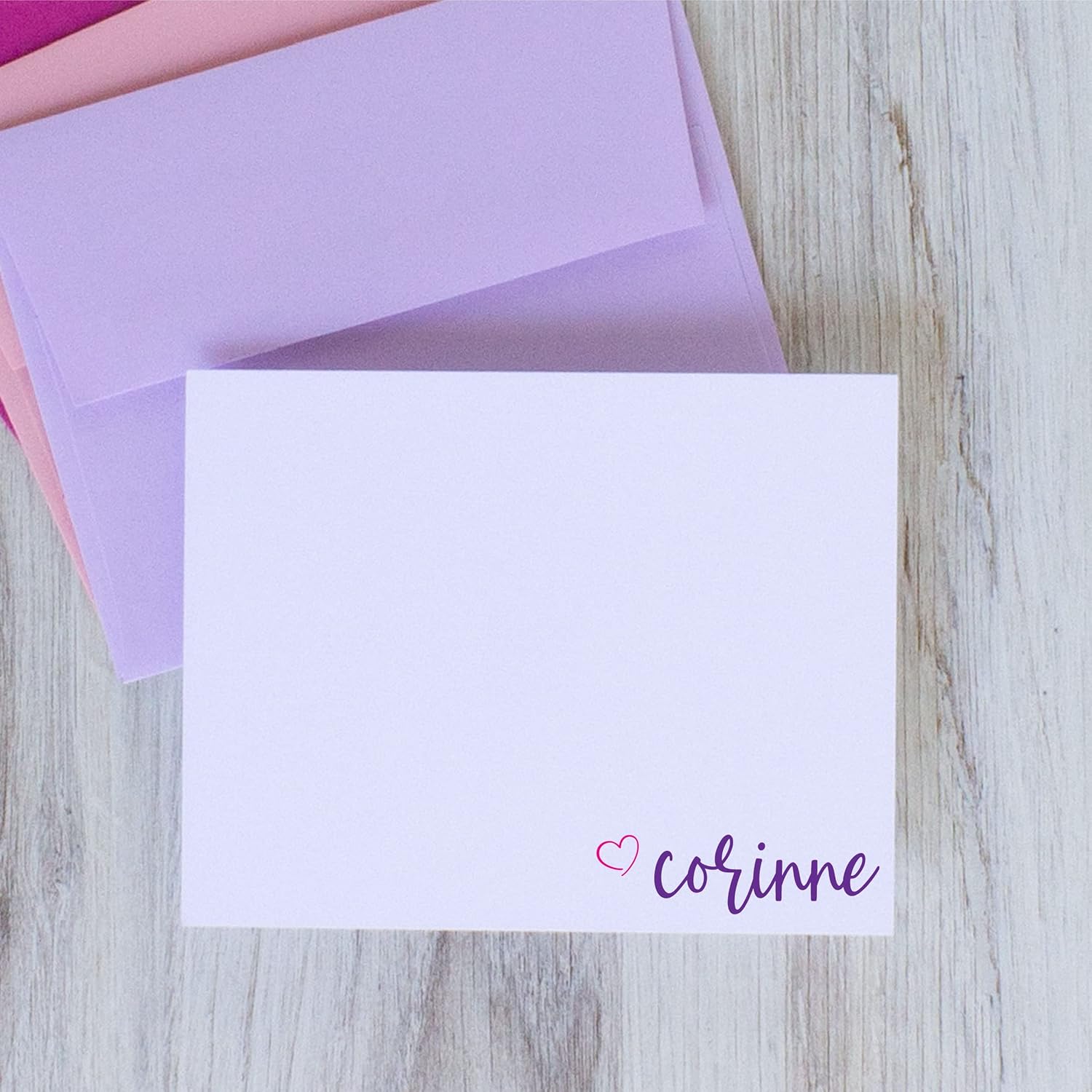 Stationary Personalized with Name and Heart for Girls, A2 FLAT Notes with Envelopes, Choose Quantity and Colors, Heart Stationery for Women, Cute Notecard set for Teens, Simple Thank You Cards for Her