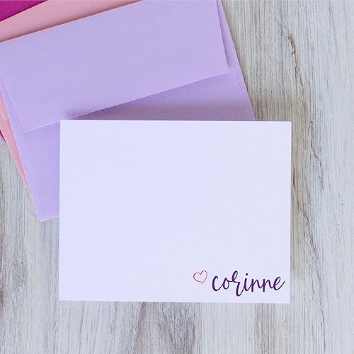 Miniatura 2 de Stationary Personalized with Name and Heart for Girls, A2 FLAT Notes with Envelopes, Choose Quantity and Colors, Heart Stationery for Women, Cute