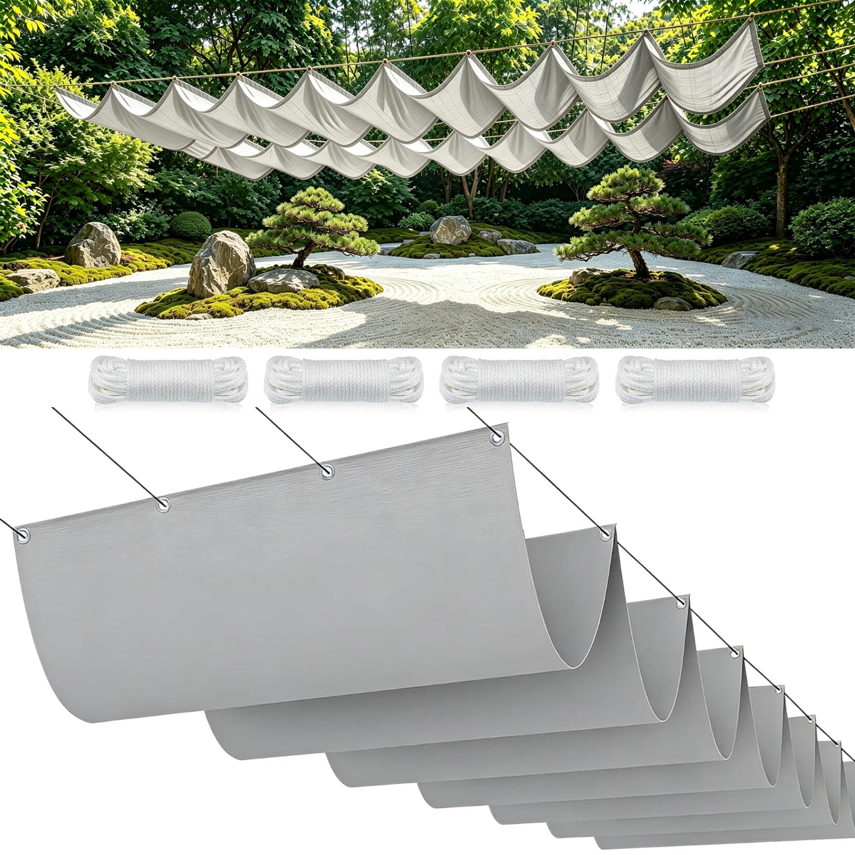 Voile ombrage rectangulaire gris clair 75x480 cm étanche pour terrasse