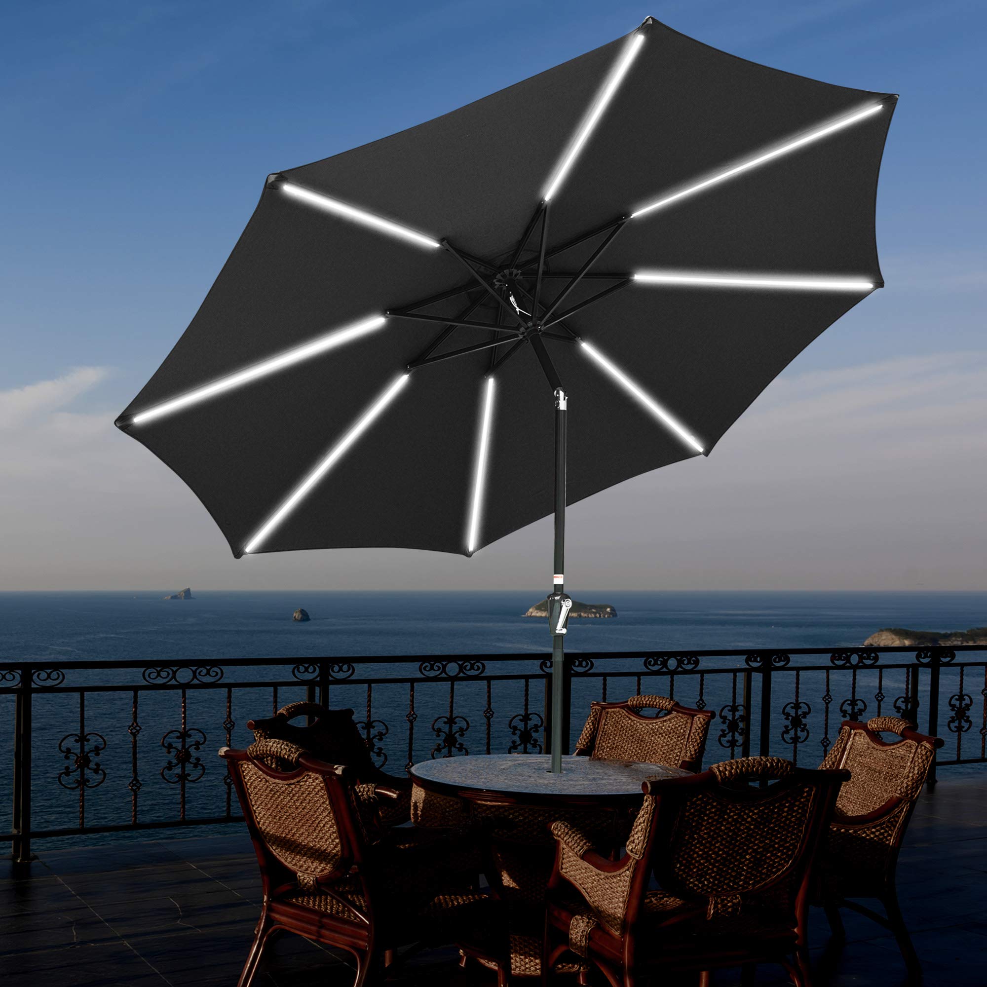 Amazon.com : Yescom 9Ft Solar Powered Light Bar Patio Umbrella with Tilt  and Crank for Outdoor Garden Yard Deck Market Dinning Table : Patio, Lawn u0026  Garden