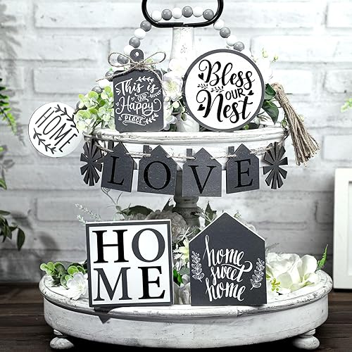 10 piezas de decoración de bandeja escalonada de granja, decoración del hogar, mini letreros rústicos para bandeja escalonada, letrero de madera