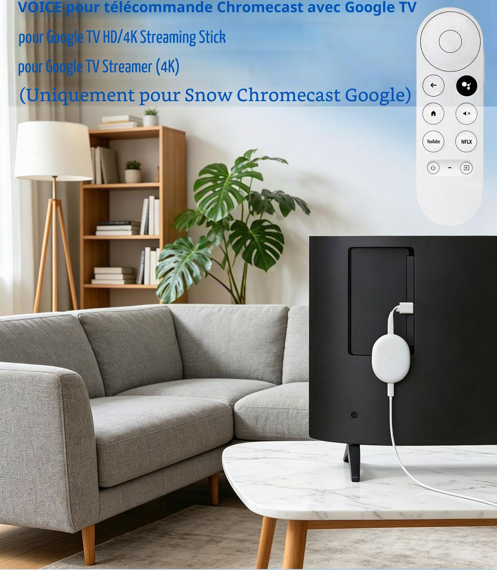 Télécommande vocale pour Google Chromecast TV 4K (Snow), télécommande de rechange pour Google Chromecast 4K Snow HD TV G9N9N GA01409-US GA01919-US GA01920-US GA01923-USGA01409-US