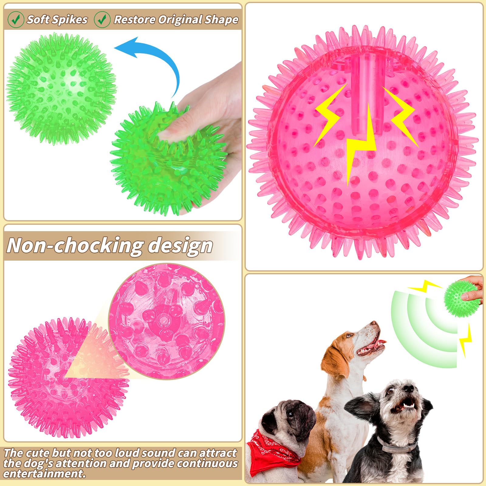 Quietschendes Hundespielzeug, Bälle, stachelige Hundebälle, Kauspielzeug zum Zahnen, langlebig, hohe Sprungkraft, TPR, Apportierspielzeug, 9 Farben, Wasserspielzeug für große, mittelgroße Hunde