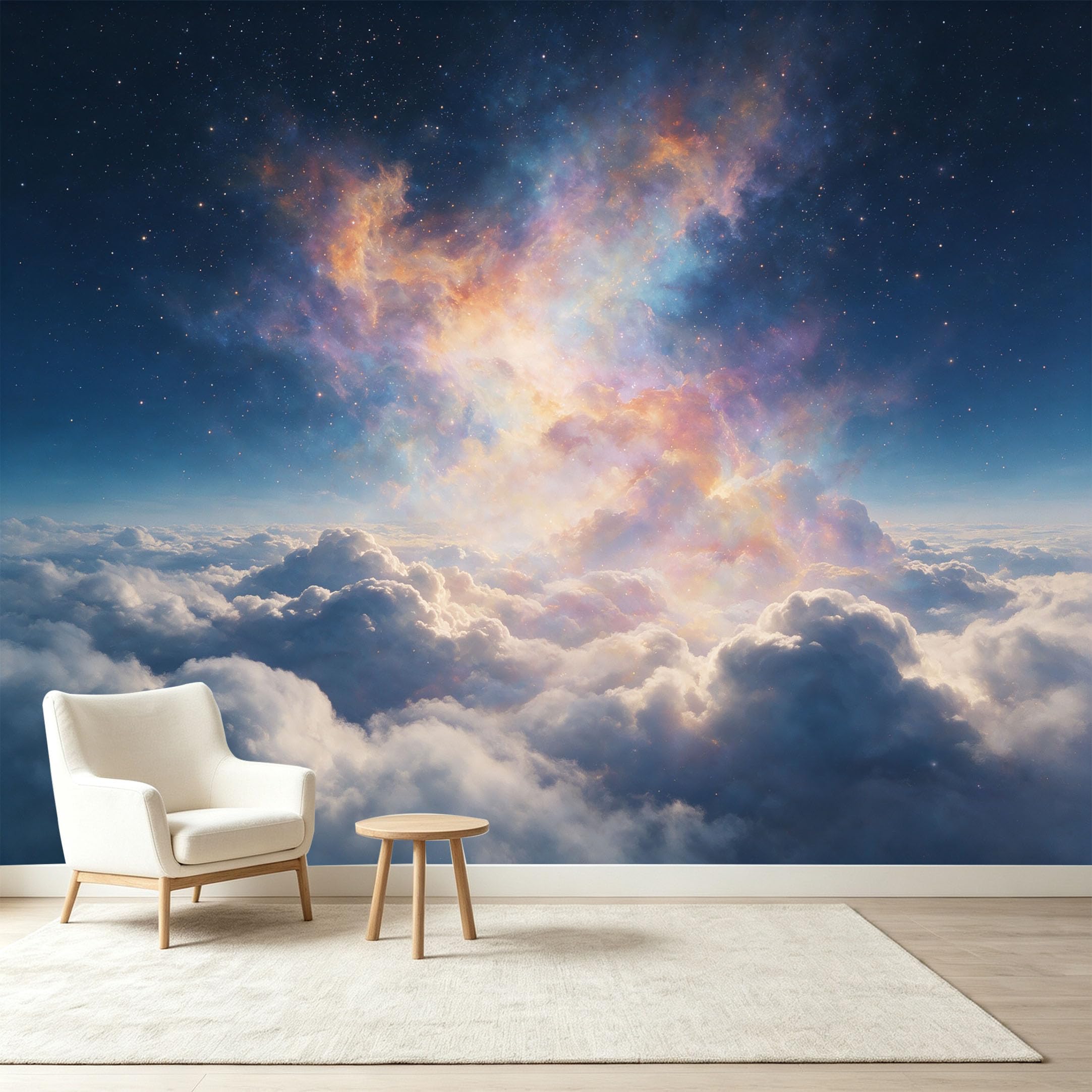 Custom Size Wall Murals Galaxy Nebula Celestial Clouds 3D Trompe L'Oeil Modern Abstract Self-Adhesive Wall Fabric Removable Wallpaper Wall Decor for Living Room Bedroom Bathroom