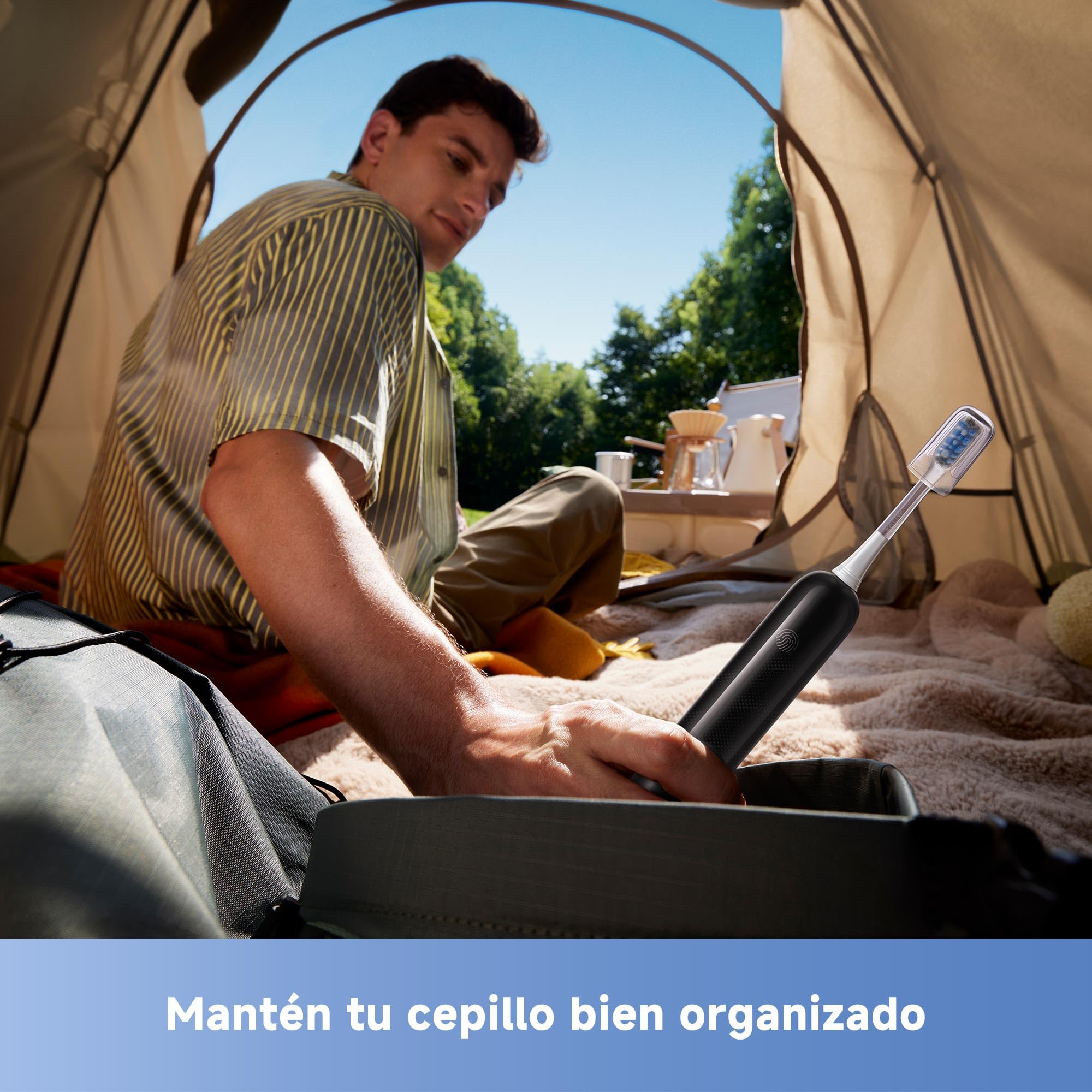 Mova Fresh SweepDrive Cepillo de Dientes Eléctrico, Cepillo Eléctrico Recargable Para Adultos, Carga Tipo C, Cabezal de Cepillado 3-en-1 con Soporte, 30 Días de Duración de La Batería, Negro