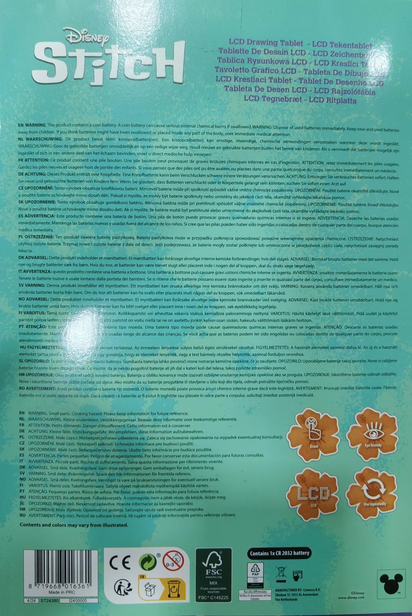 Disney Lilo & Stitch Tablero de Escritura LCD 11 Pulgadas Pizarra Mágica con Bolígrafo
