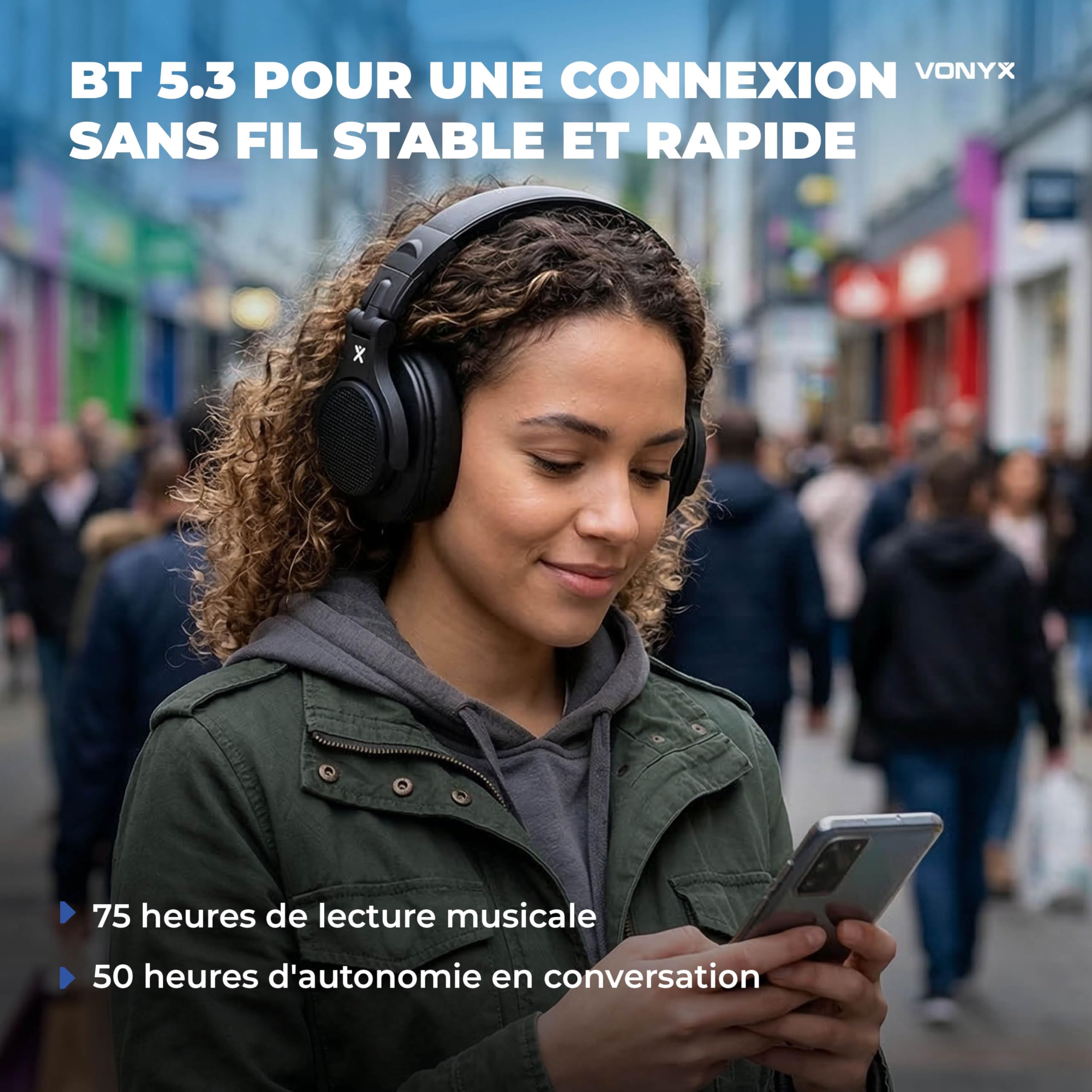 VONYX HDX120WBK Casque DJ BT Polyvalent Noir, Casque Audio sans Fil et Filaire pour Mix, Streaming Smartphone et Écoute Quotidienne avec Sac de Transport