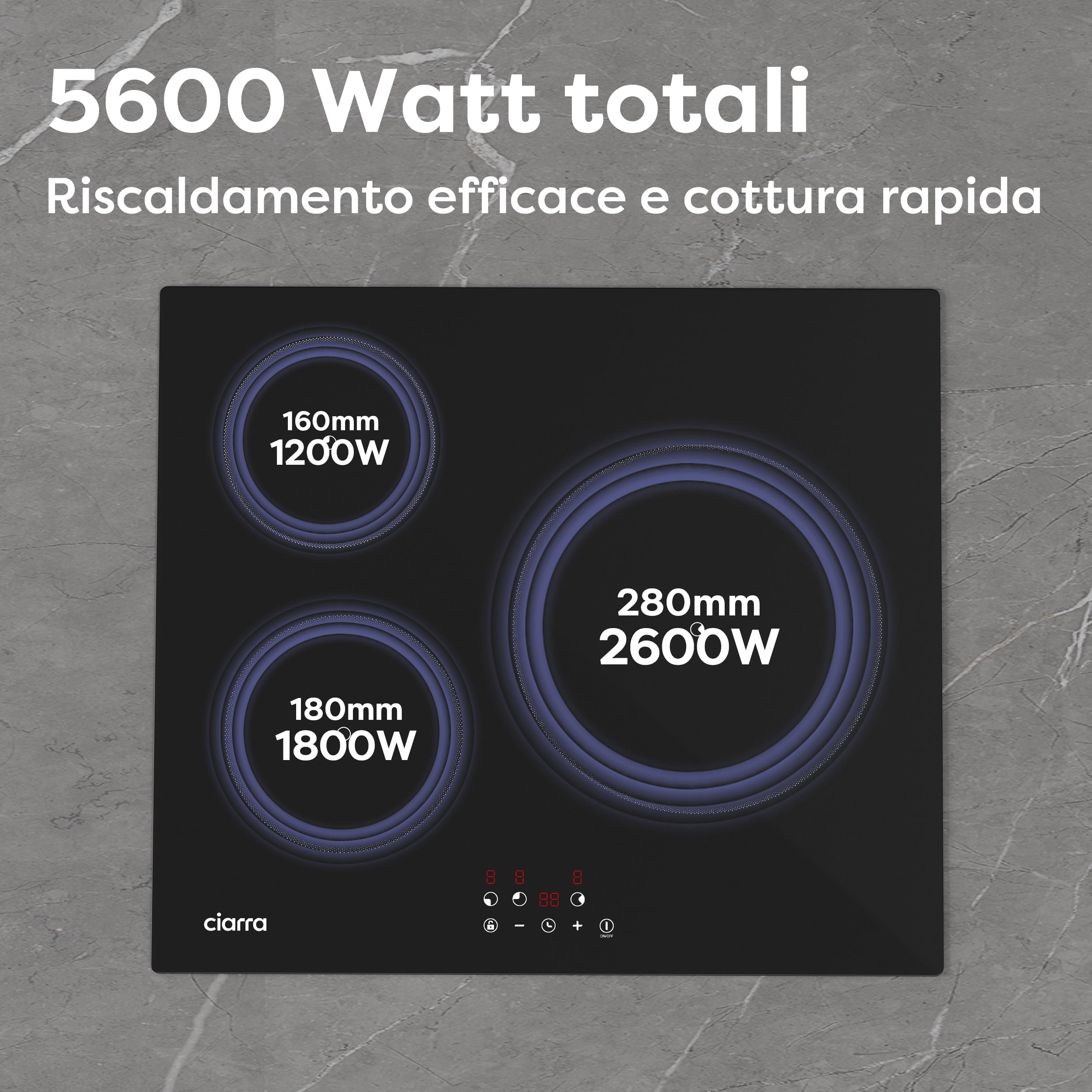 CIARRA Piano Cottura 3 Fuochi da Incasso 60cm Piano a Induzione in Vetroceramica, Comandi Touch, Sicurezza Bambini, CABBIH3-F