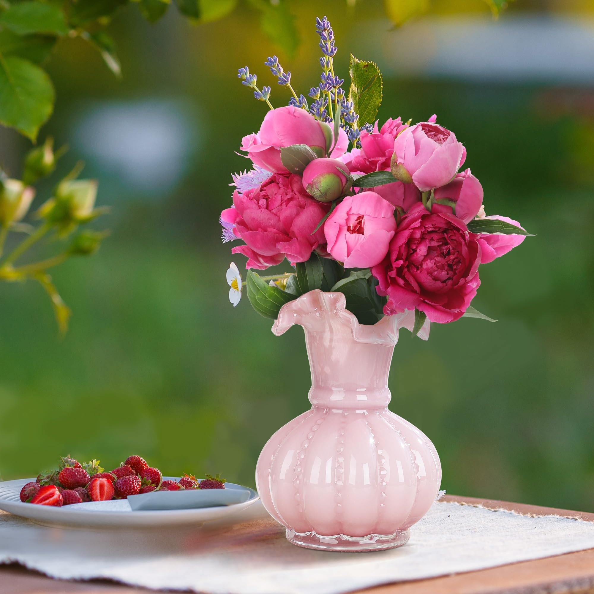 花器　ガラス　ピンク　17 Amazon.co.jp: Joeyan 手作り ブローンピンク色ガラス花瓶 ワイド