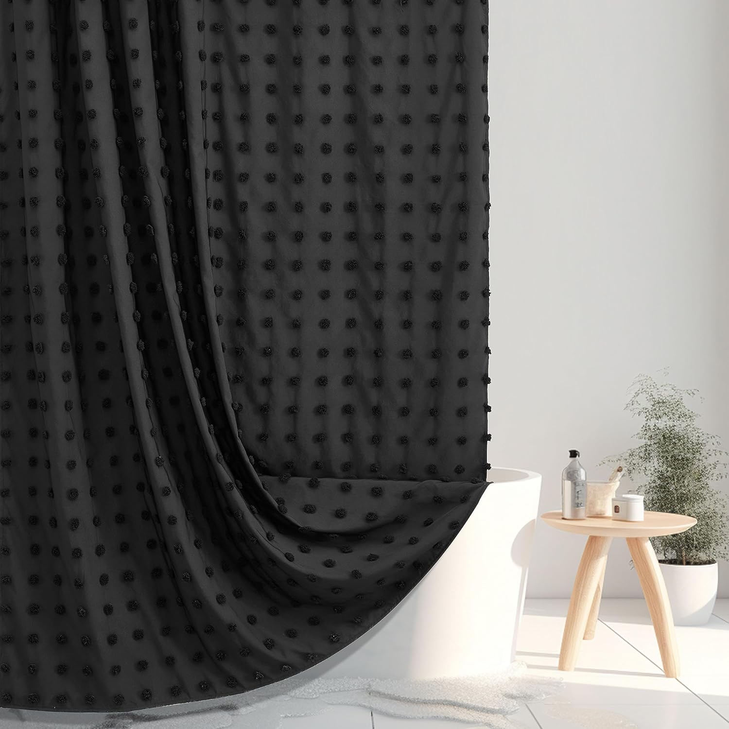 Siiluminisoy Extra Long Black Boho Shower Curtain Woven