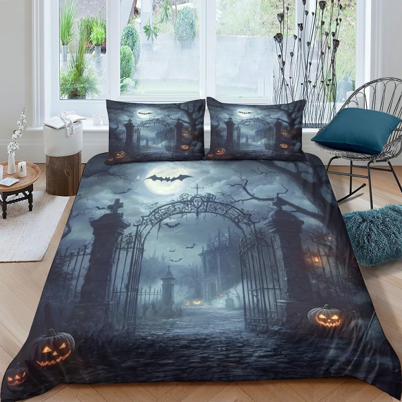 Ctjqhvkz Style-5 3D Printed Haunted Gate Fitted Sheet Microfiber Soft Halloween Pumpkin Bed Cover For Bedroom Dorm Mattress Decor Single（135X200cm）