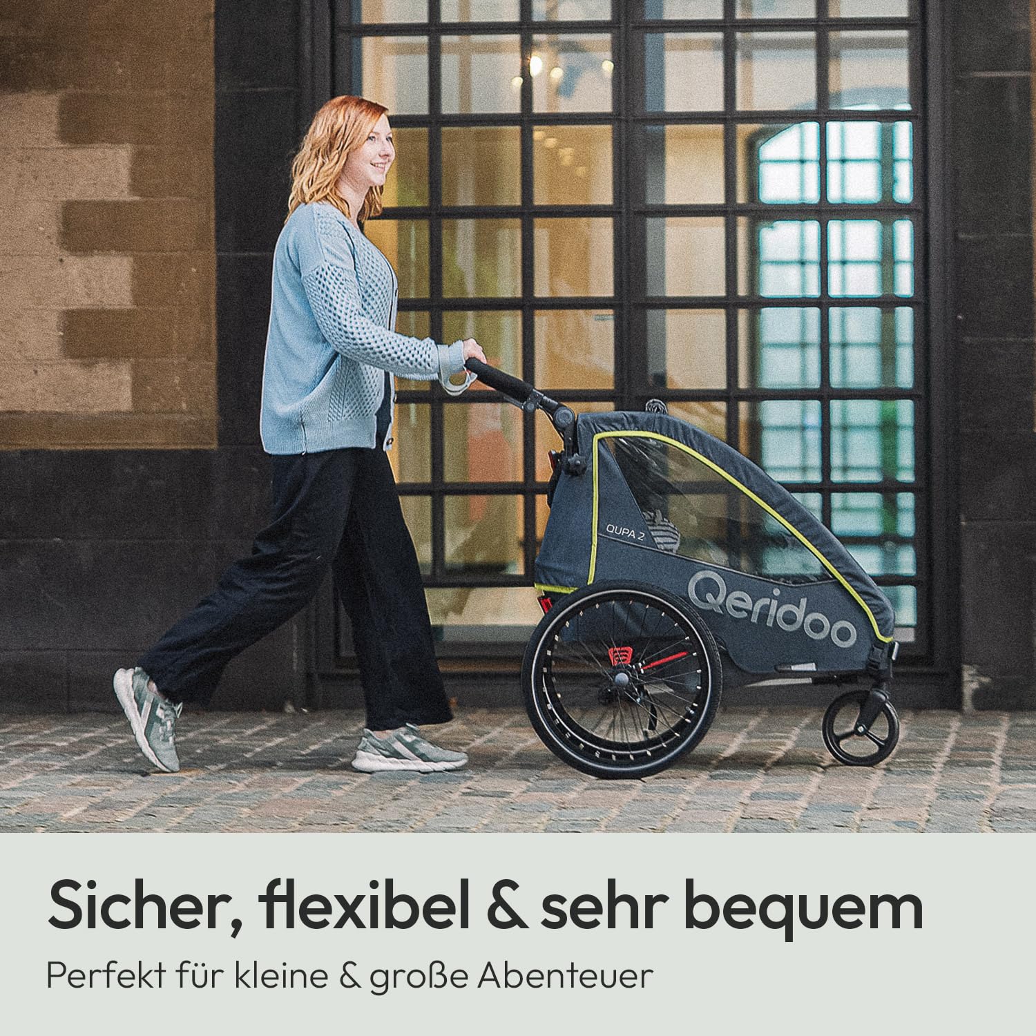 Qeridoo QUPA 2 | Fahrradanhänger 2 Kinder | Kinder Fahrradanhänger mit Blattfederung & Handparkbremse | Jogger Kinderwagen | Kinderfahrradanhänger klappbar | Fahrrad Anhänger