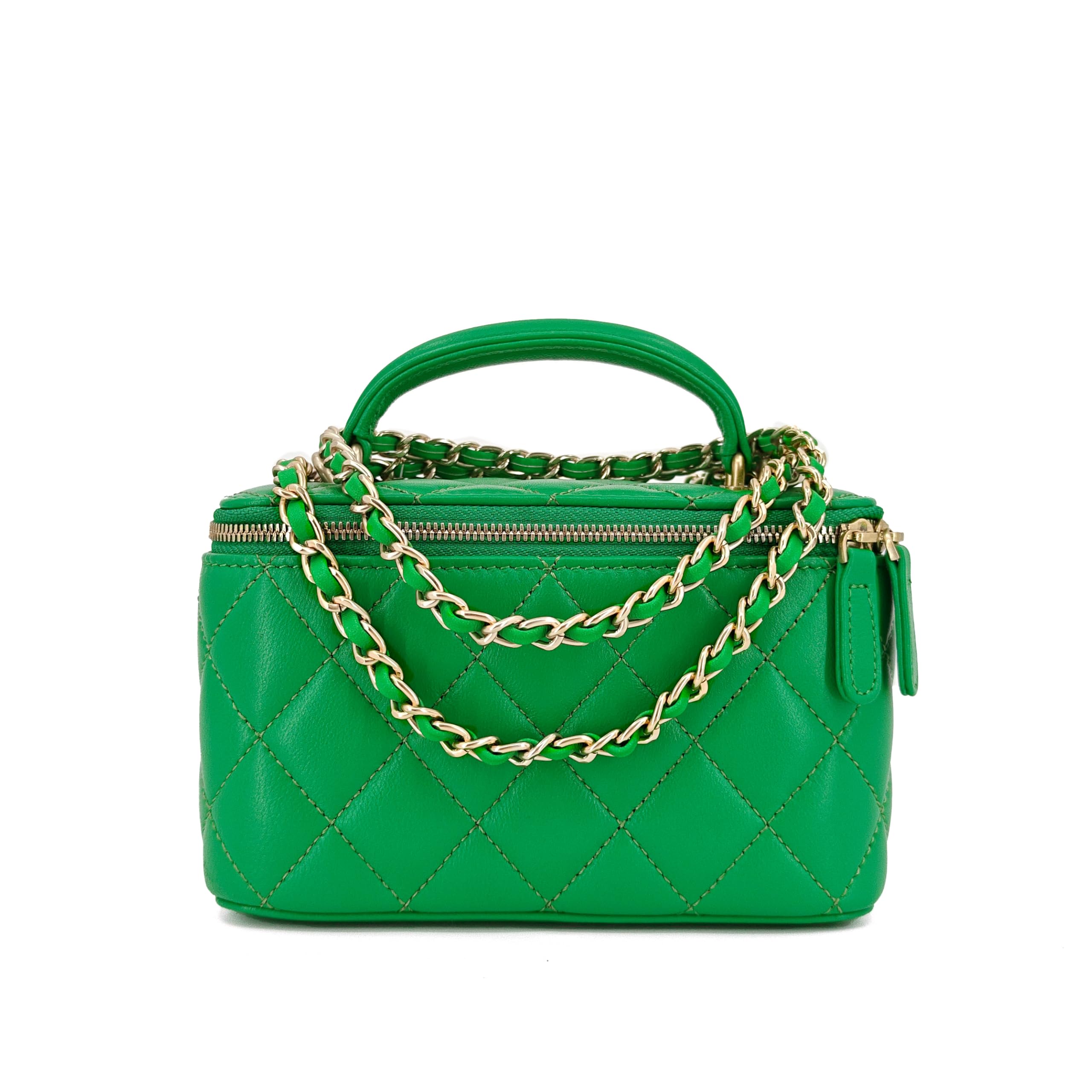 M-ioi-M Small Genuine Leather Purse Quilted Crossbody Bag for Women, Mini Top-Handle Shoulder Handbag w/Gold Chain Strap