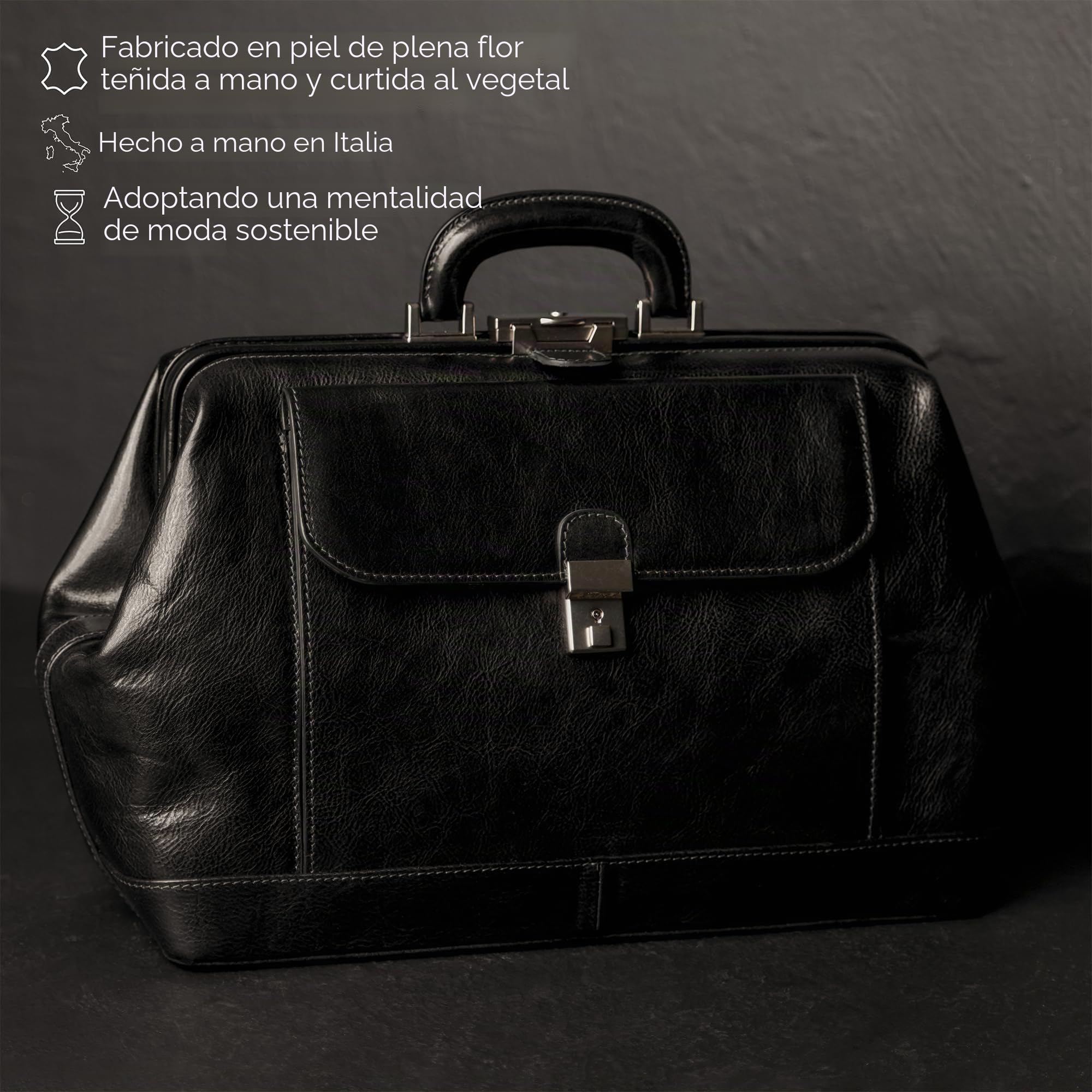 Time Resistance Bolso Médico de Cuero – Bolso de Asa Superior – Maletín Médico – Bolso Gladstone