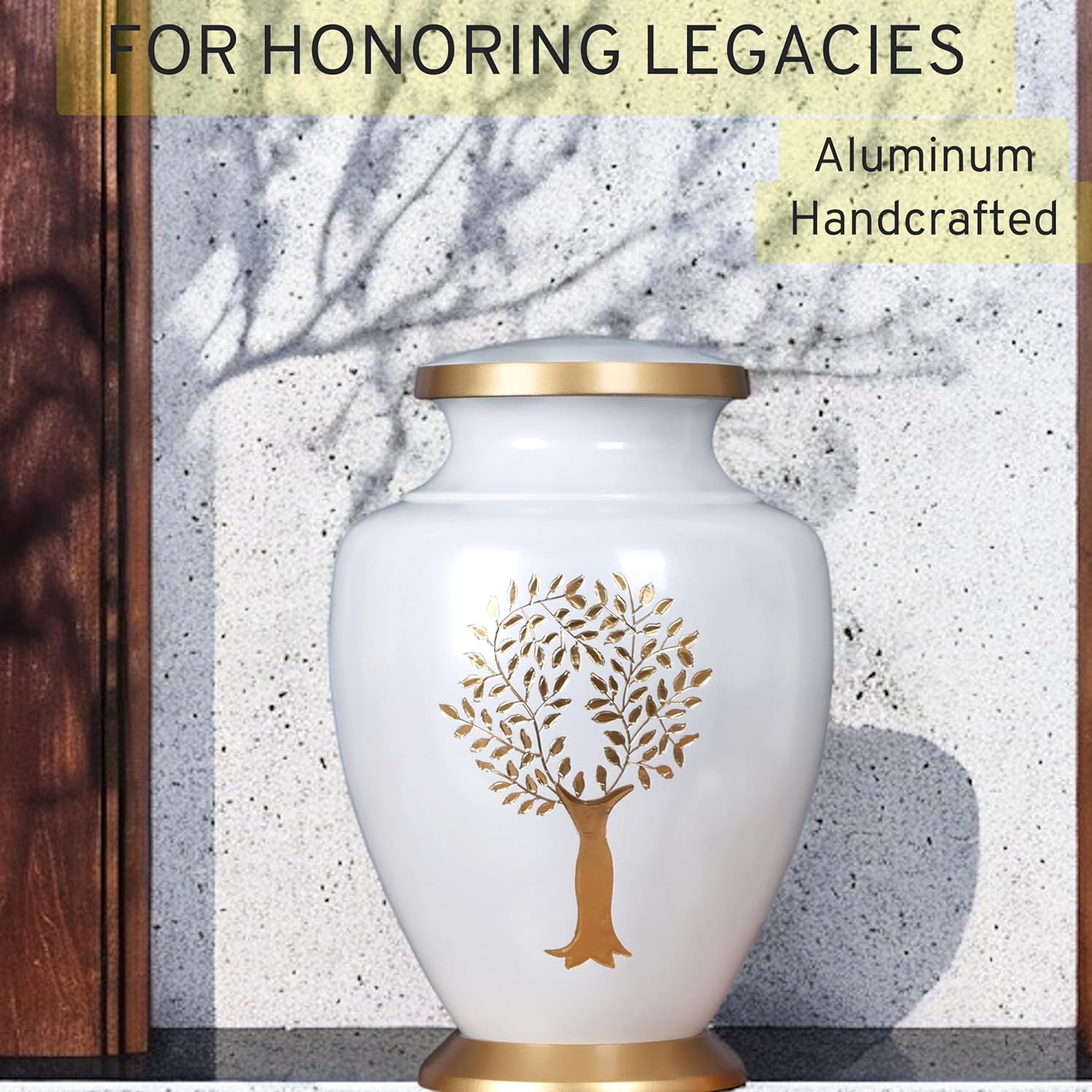 ALPHA Living HOME Urns for Human Ashes Adult Female and Male 200+ Cubic Inches, Decorative Burial Urn, Funeral Cremation Urns for Women and Men, Handcrafted Urn for Ashes Adult, 11" Gold White - Image 7