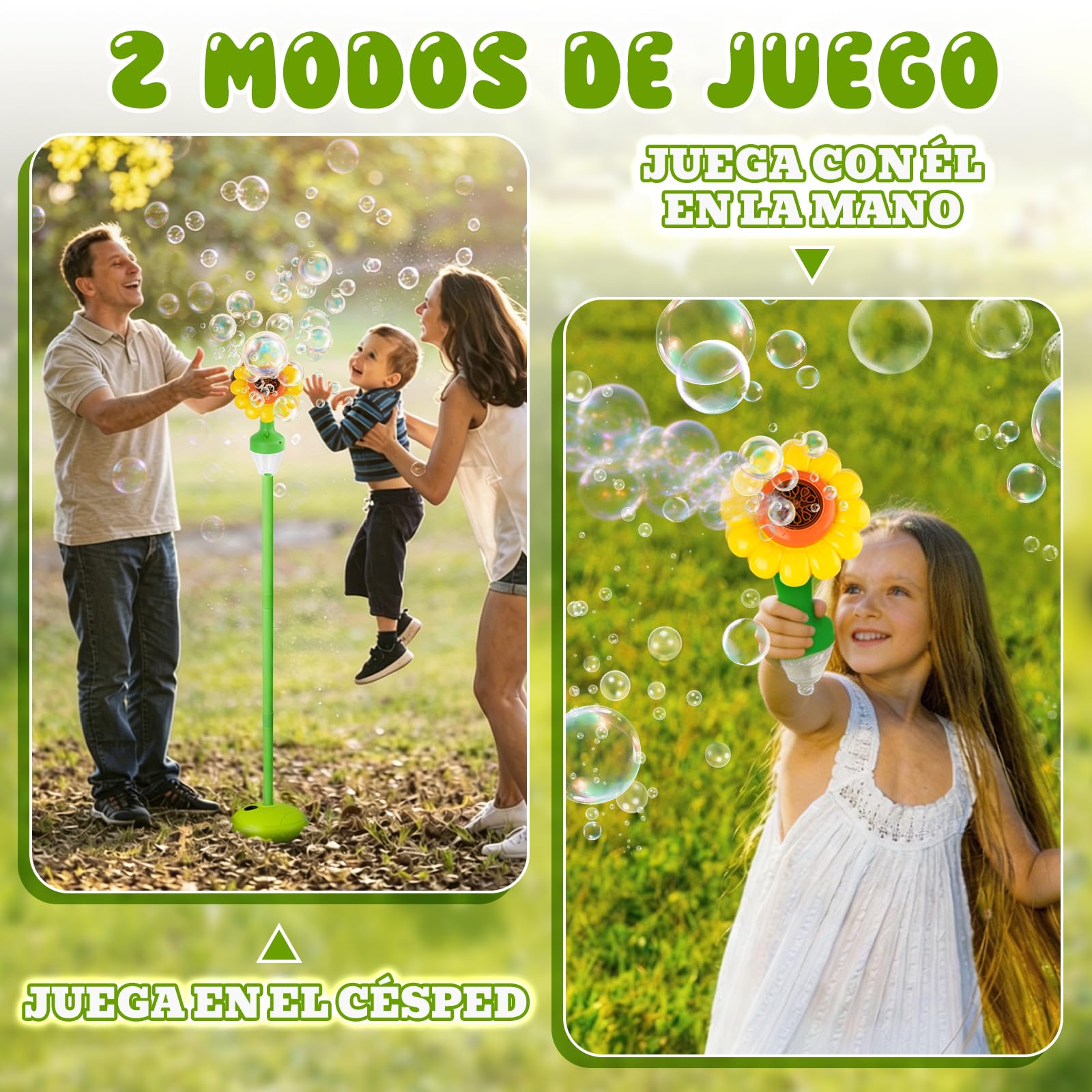 Maquina de Burbujas Automatica, Máquina de Burbujas Recargable con Luces y Música para Niños, Jardín, Cumpleaños, Boda, Fiesta, Altura Ajustable 51cm-119cm, con Control Remoto (Amarillo)