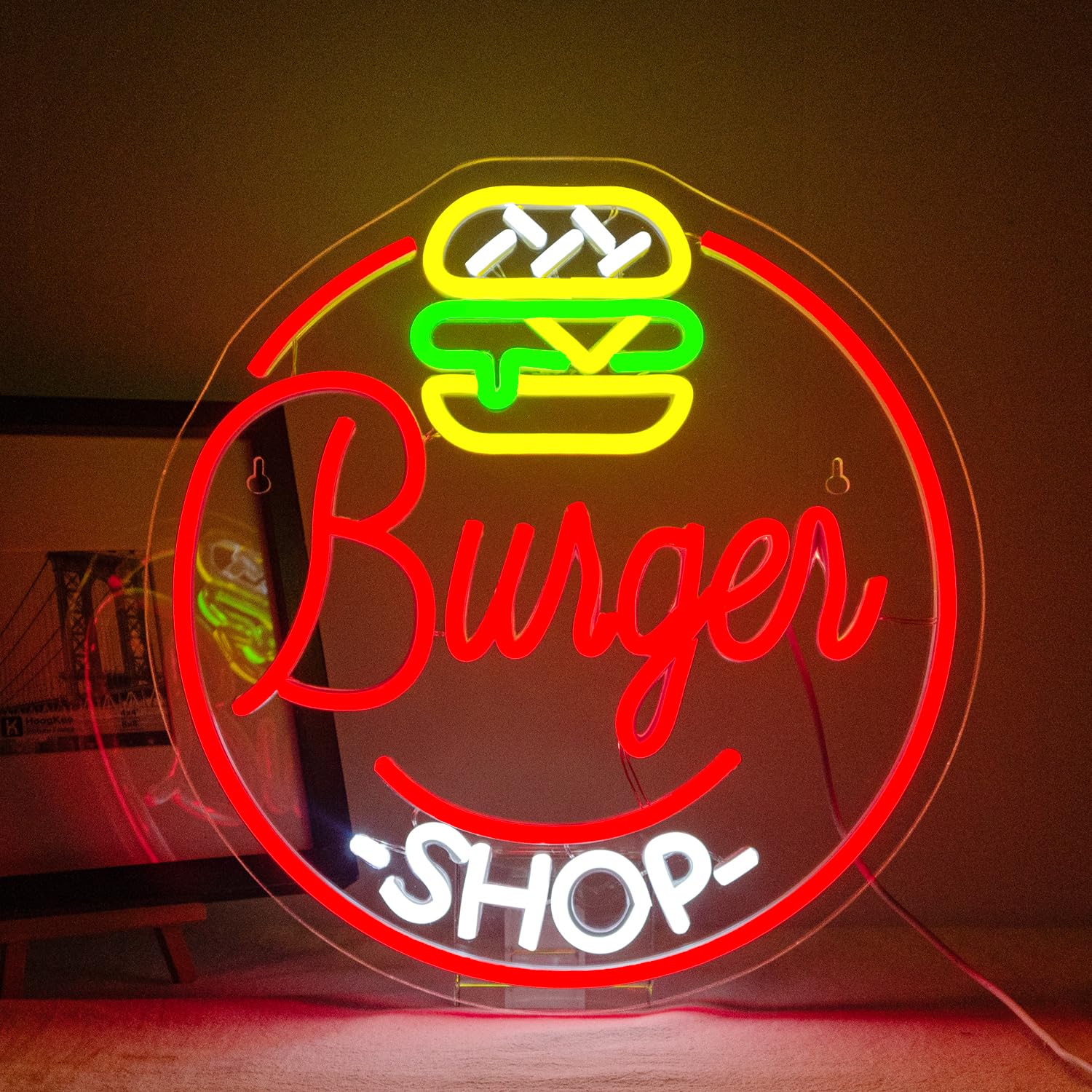 ineonlife Burger Neon Schild für Wand Dekor Dimmbar Hamburge