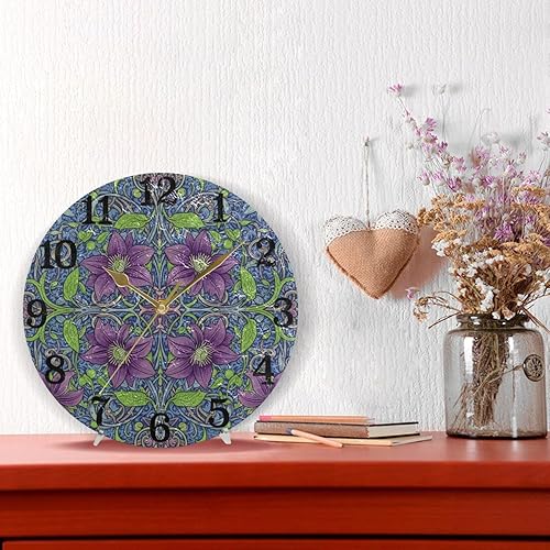 Miniatura 6 de KLL Retro Clematis William Morris Pattern 10 Inch Round Home Wall Clock Silent Creative for Bathroom School Home reloj de pared para cocina