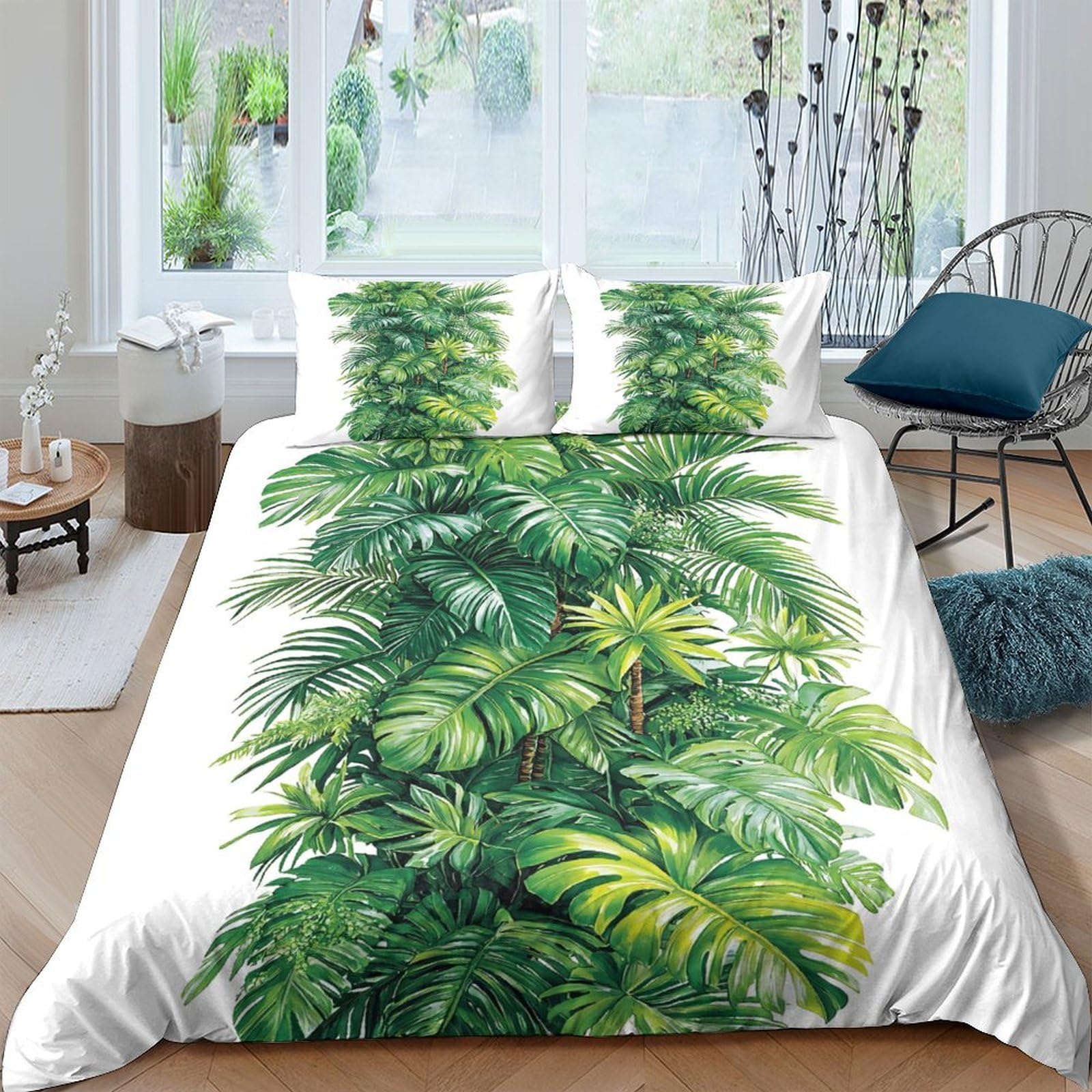 Ctjqhvkz Style-3 3D Printed Tropical Leaves Fitted Sheet Microfiber Soft Breathable Rainforest Mattress Cover For Bedroom Home Decor Single（135X200cm）