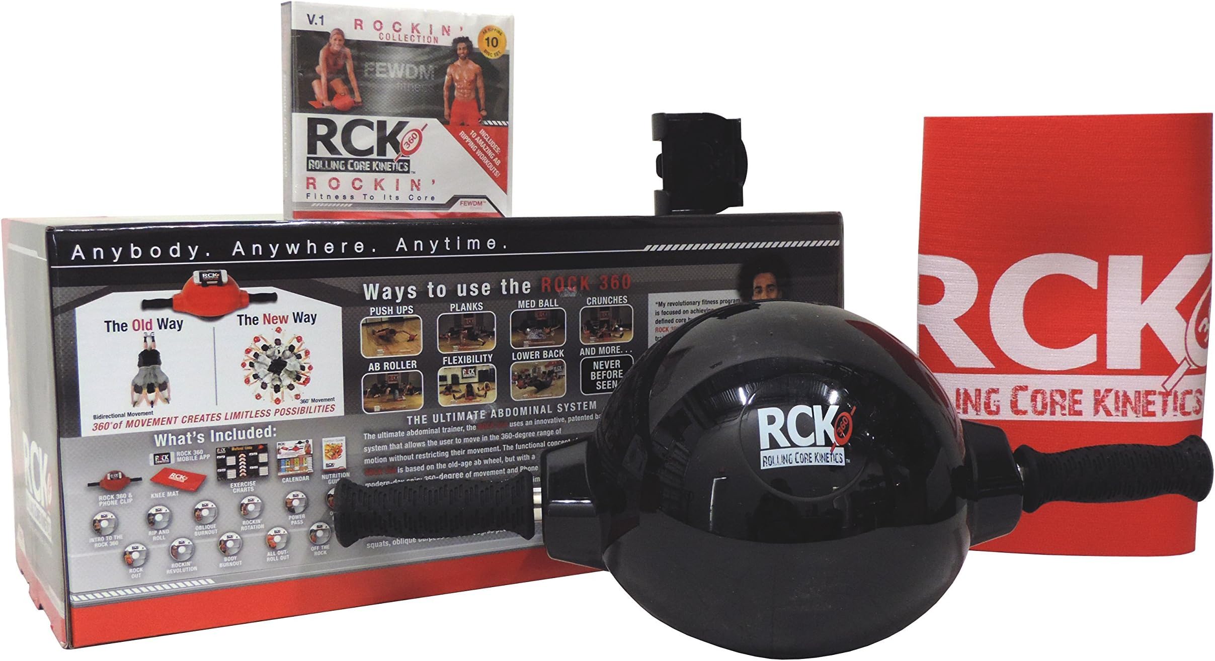 Rock 360 by Ab Trainer (Black) - 360 Degree Abdominal Roller Wheel with Phone Clip