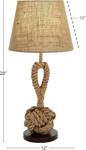Miniatura 12 de Deco 79 Lámpara de mesa de cuerda de yute para habitación, lámpara de acento de cuerda trenzada con pantalla de lino, lámpara de 13 x 13 x 28