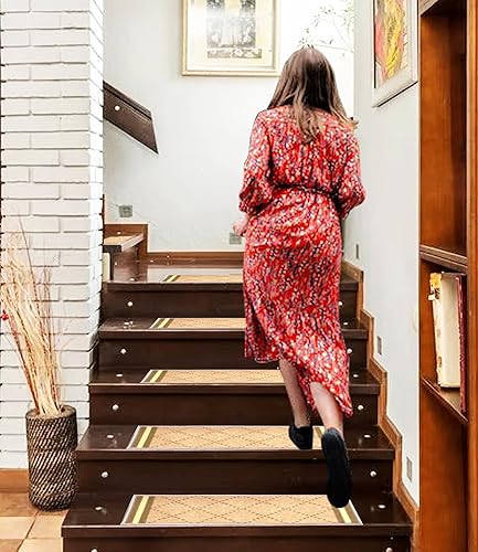 Miniatura 45 de Gloria Alfombra antideslizante para peldaños de madera, alfombras de goma antideslizante para escaleras, juego de 7 alfombras de escalera rojo