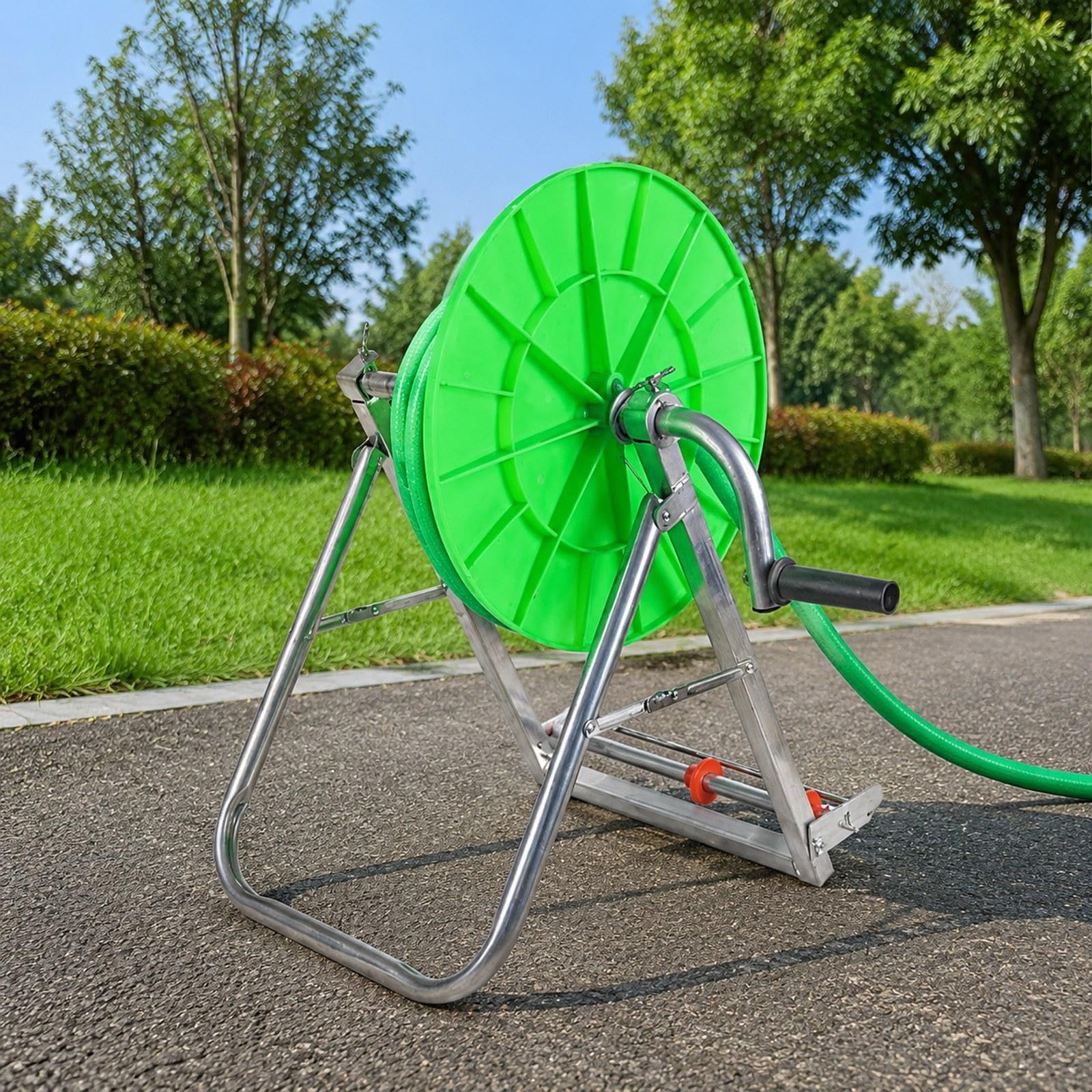 Carrello avvolgitubo per irrigazione, Supporto per Tubo dell'Acqua, attrezzo da Giardinaggio Portatile in Metallo, Organizer Stabile per Tubi, con Disco