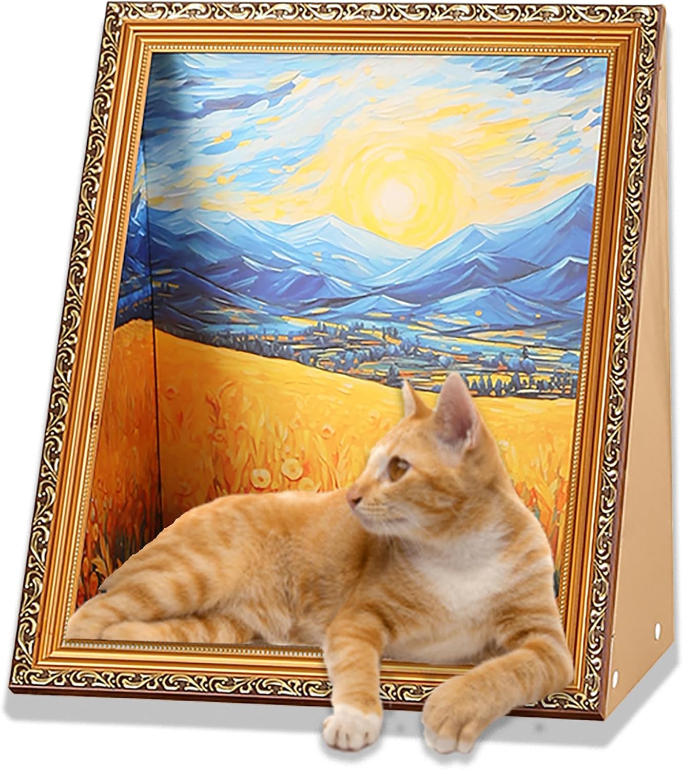 Oil Painting Cat House with Scratcher,Cat Bed Art Picture Frame Scratching Board Playing Tent Box, Assemble Kitty Couch Cave Condo Creative Pets Furniture - Kitty Living in Famous Painting (Field)