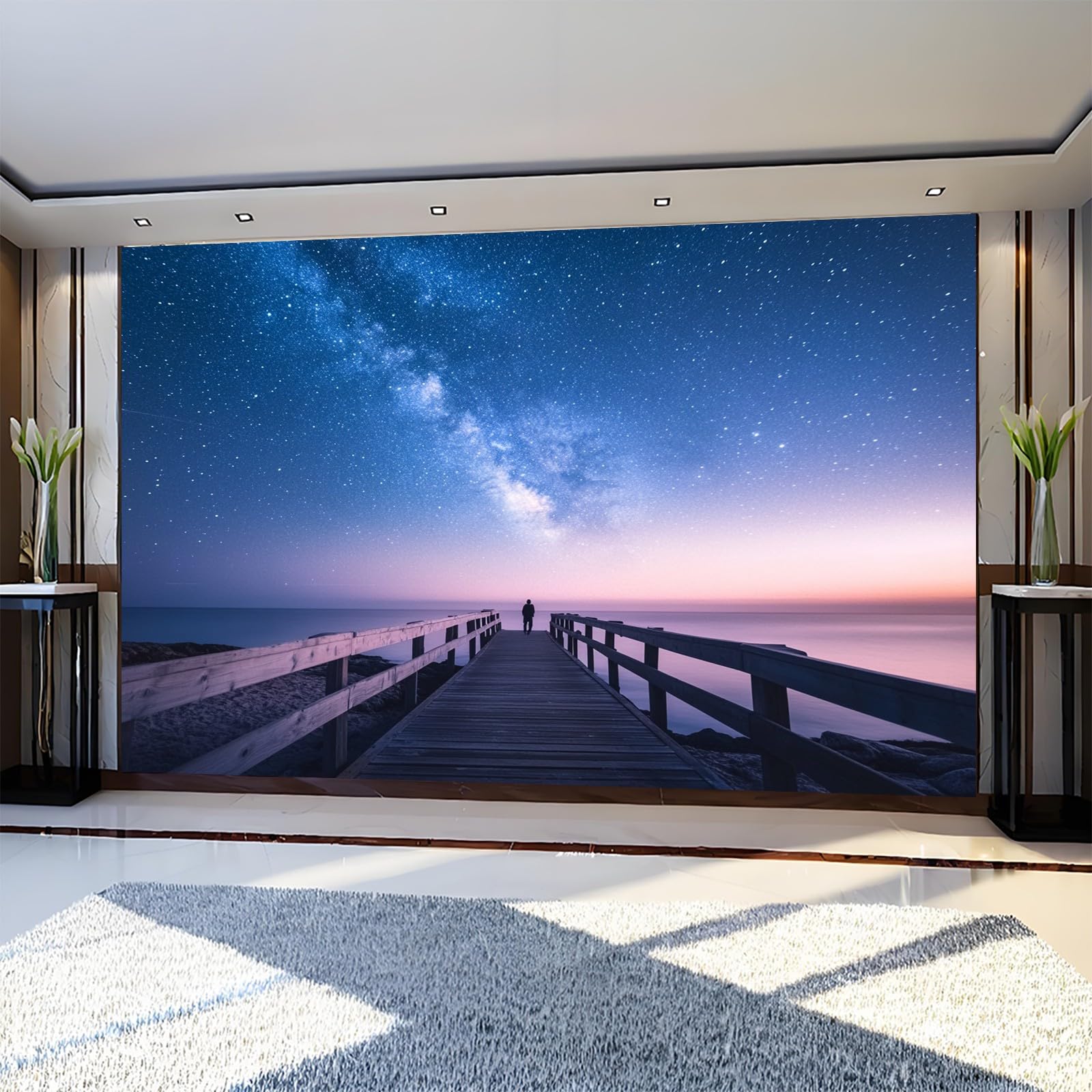 Fotomural Paseo marítimo 400 x 280 cm Azul oscuro Papel Pintado 3D Moderno para Decoración de Pared en Salón, Dormitorio o Comedor