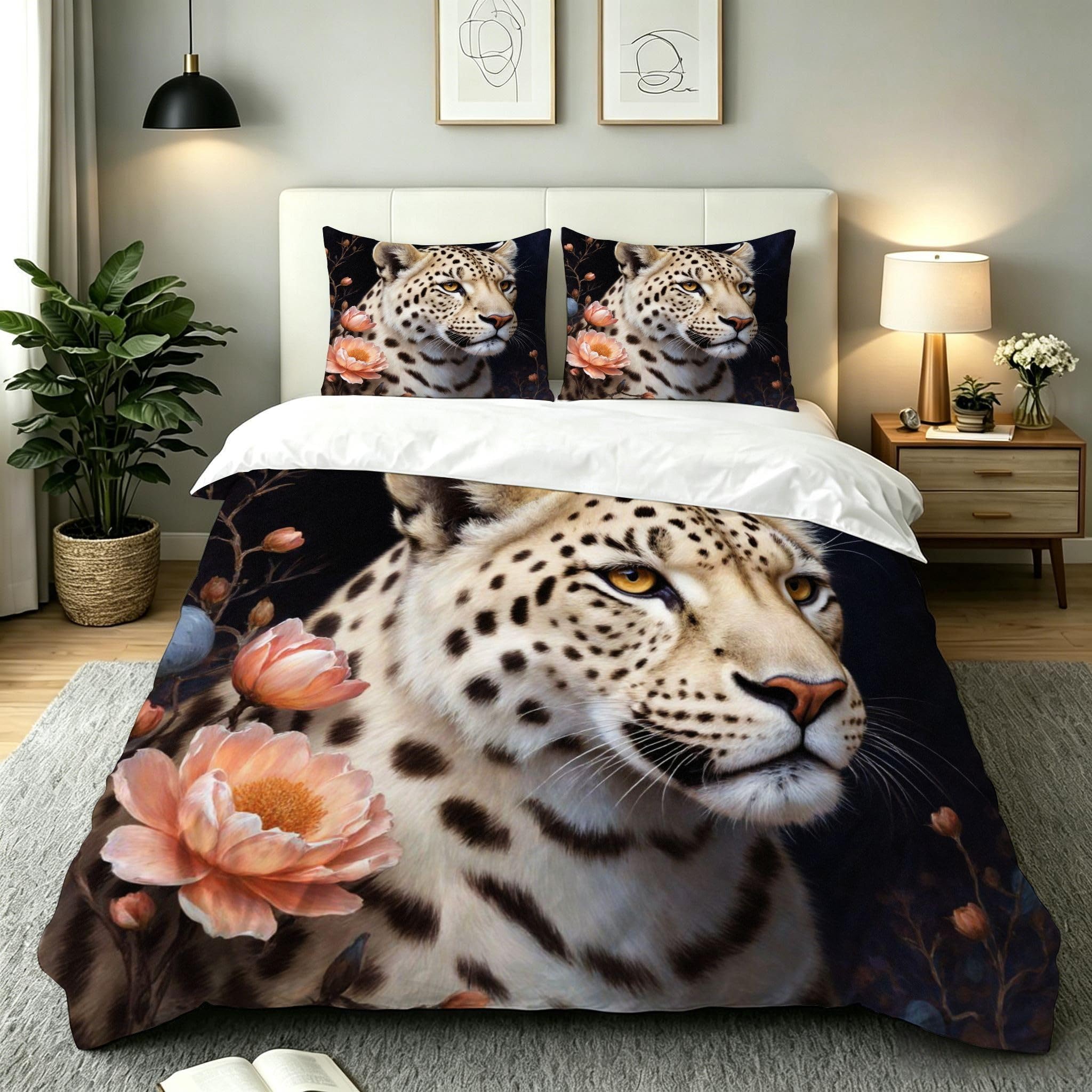 Parure de lit 160x200 léopard 3D en microfibre douce avec zip