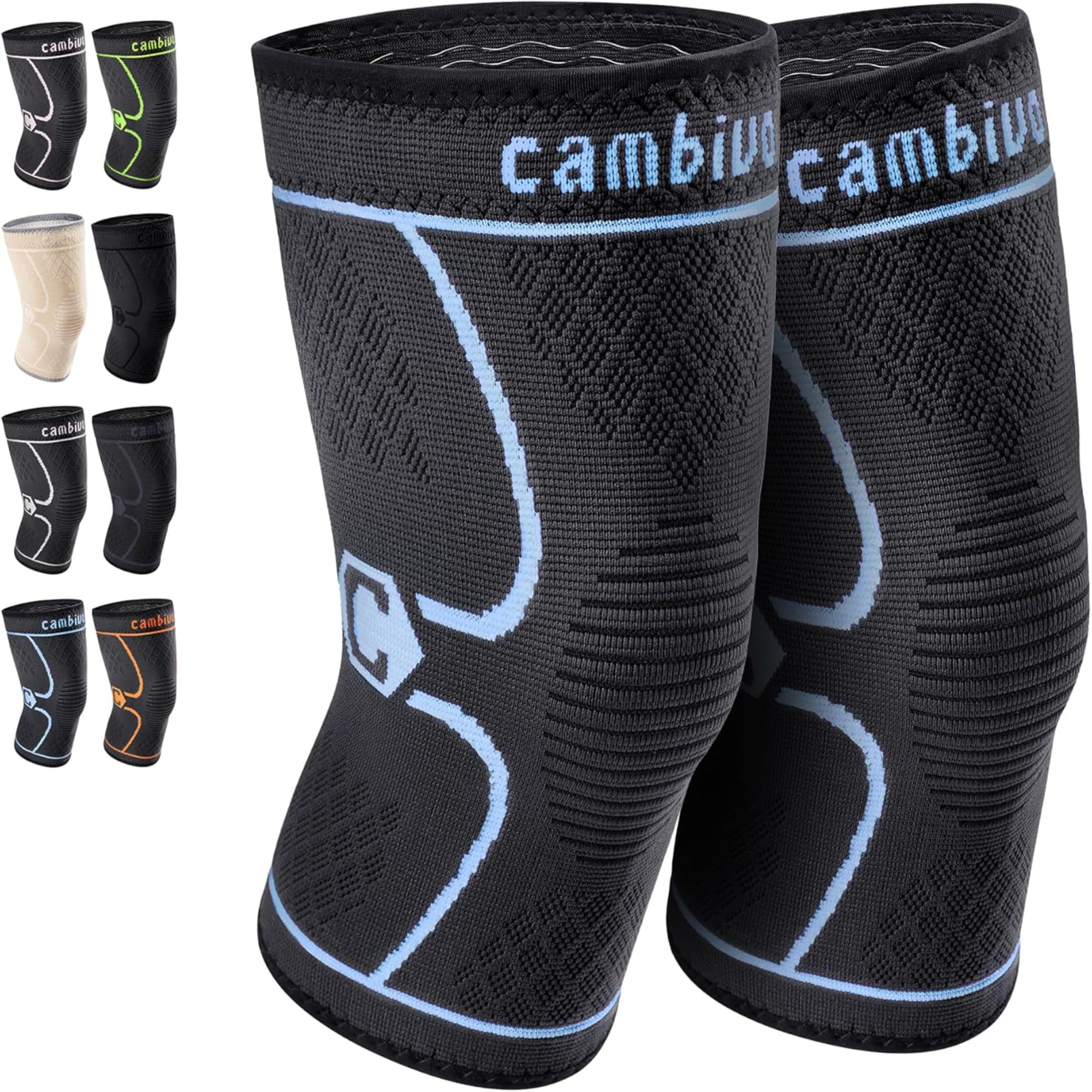 CAMBIVO 2 Pack Knee Brace, Knee Compression Sleeve for Men and Women, Knee Support for Running, Workout, Gym, Hiking, Sports (Blue,X-Large)