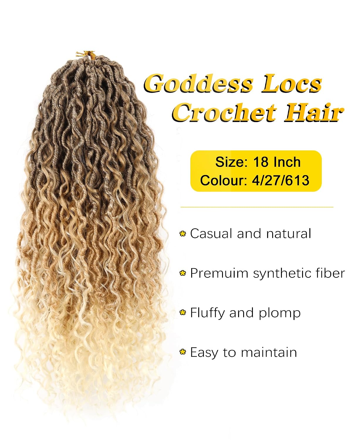 3 Tone Goddess Locs Crochet Hair for Black Women with Curly Ends 18 Inch 7 Packs Faux Locs Crochet Braids Pre Looped (427613)