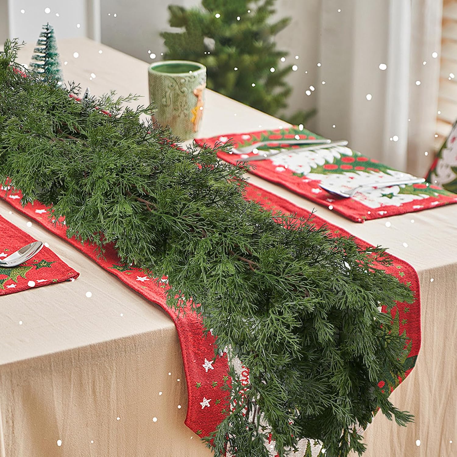 6 FT Christmas Garlands – Pack of 2 Cedar Garland Artificial Pine Real Touch Faux Greenery Vine for Winter Holiday Decor, Table Centerpieces, Mantle, Wall, Indoor Outdoor Decorations Flowers Eucalyptus Garlands