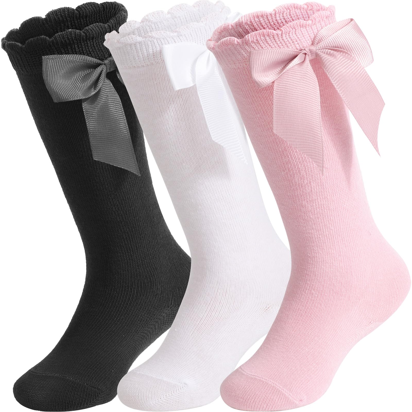 DRESHOW Baby Girl Knee High Socks Toddler Dress Socks Baby Bow Stocking Cotton Infant Socks