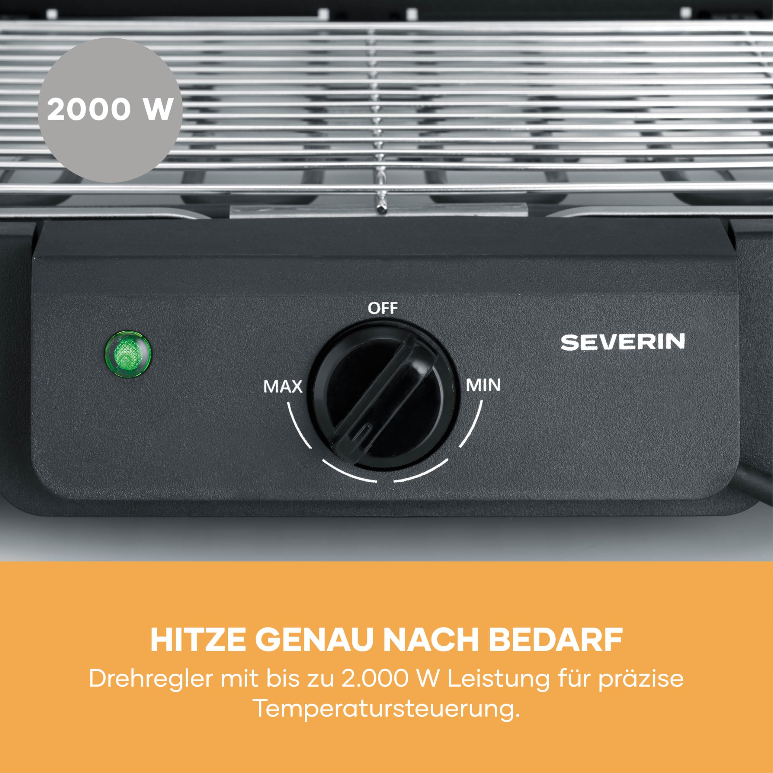 Severin Tischgrill 2000W 38x22 cm Edelstahl-Grillrost 35-200°C schwarz