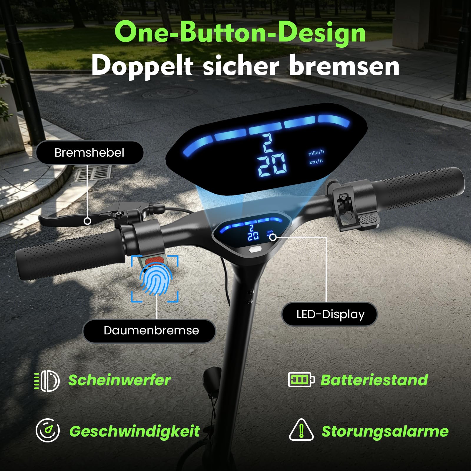E Scooter mit Straßenzulassung mit App Max 40 km Reichweite,10 Zoll Elektroroller mit Wabenreifen Duales Bremssystem und Doppelfederung 20km/h,Elektro Scooter bis 120kg für Herren Damen