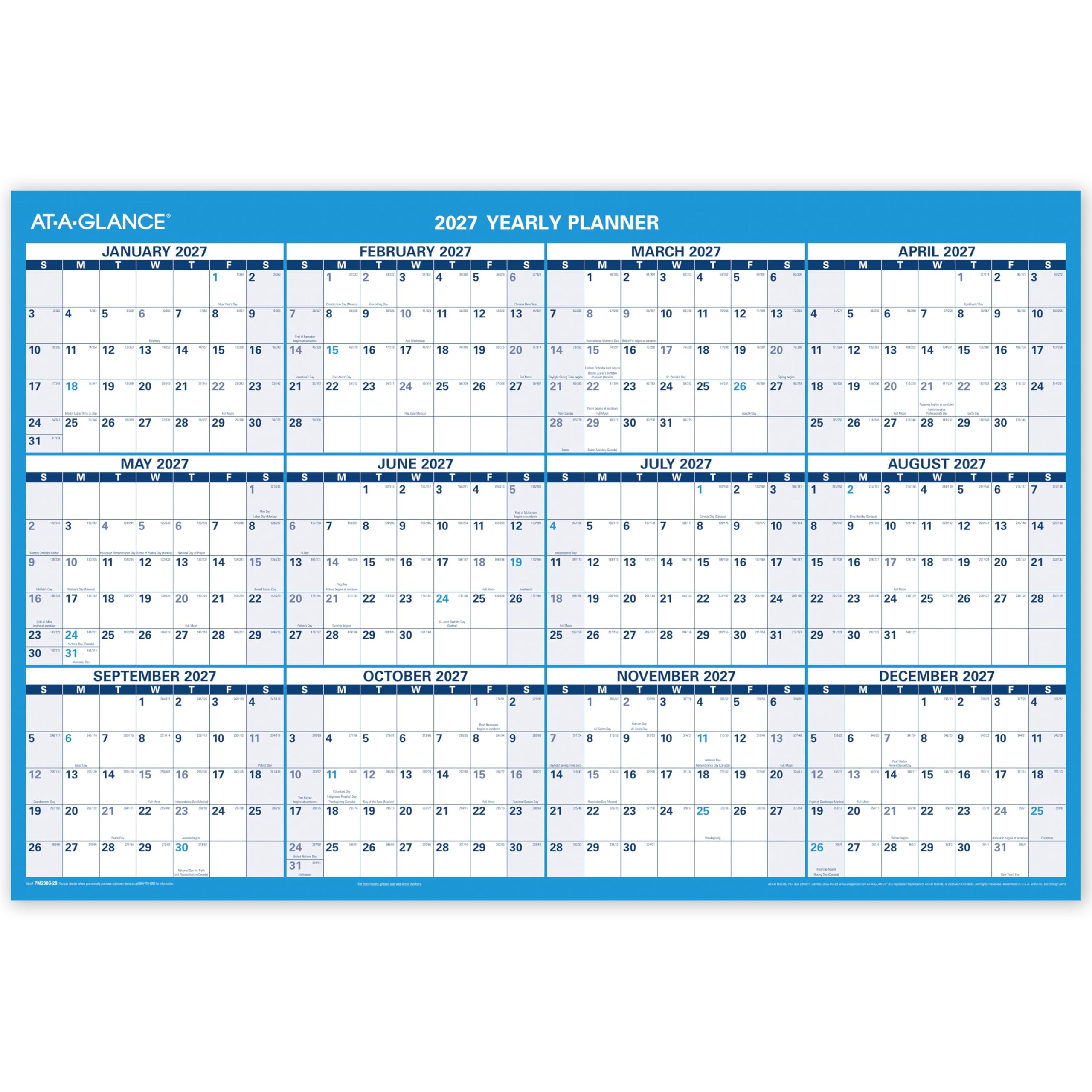 AT-A-GLANCE Dry Erase Kalender 2026–2027, akademischer und regulärer Jahresplaner, 12 Monate, 91,4 x 61 cm, doppelseitig, horizontal (PM200P28)