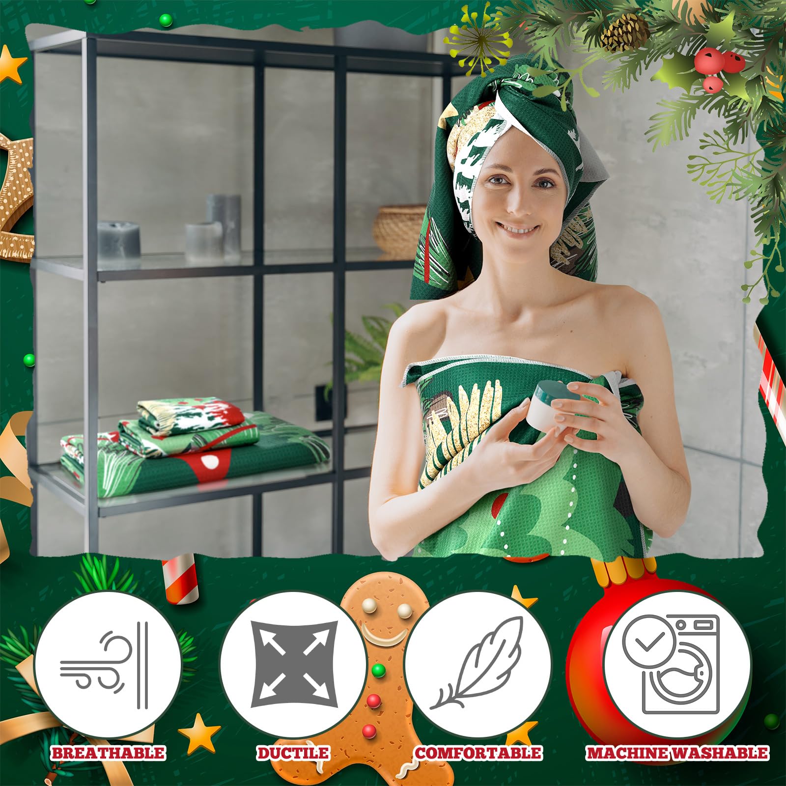 Amosfun Christmas Towels Bow Pattern Christmas Bathroom Towel for Hand Face Gym Xmas Holiday Party Home Gift Bathroom Decoration