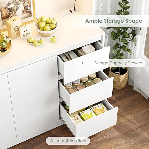 Miniatura 7 de FINETONES 71" Kitchen Pantry Cabinet with LED Lights and Charging Station, Modern Kitchen Cabinet Hutch Cabinet with Storage and Microwave Stand,