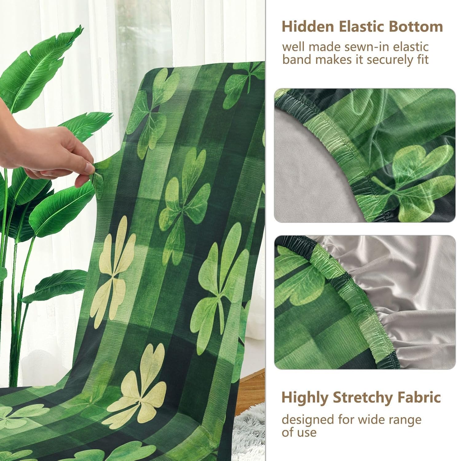 ALAZA Chair Covers for Dining Room, St. Patricks Day Plaid Clover Leaves Stretch Chair Cover Sets Chair Protector Removable Washable for Ktichen Restaurant Hotel