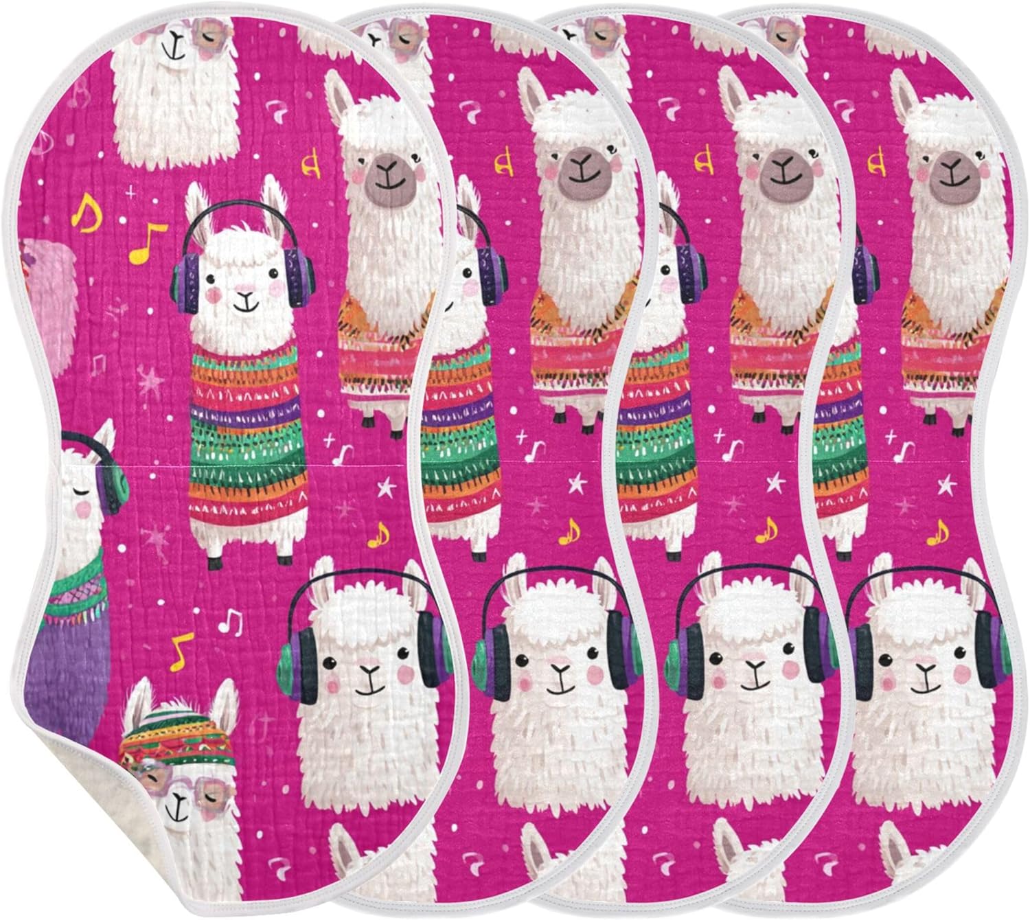Cute Music Llama Burp Cloths Baby Boys Girls Absorbent Soft Cotton Burping Cloths Rags 4 Pack